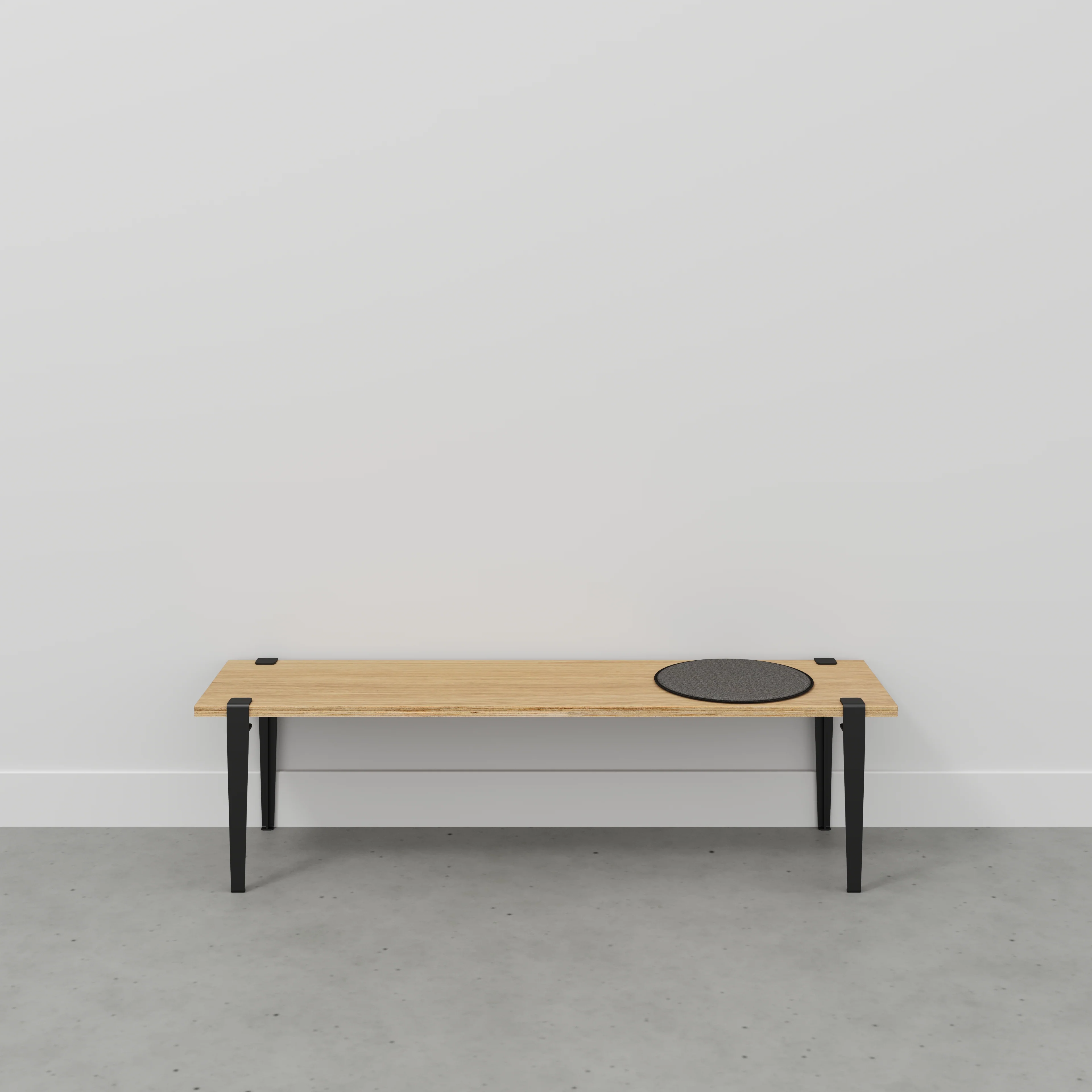 Plywood Bench Seat with Black Tiptoe Legs - Plywood Oak - 1600(w) x 400(d) x 450(h) - Image 2