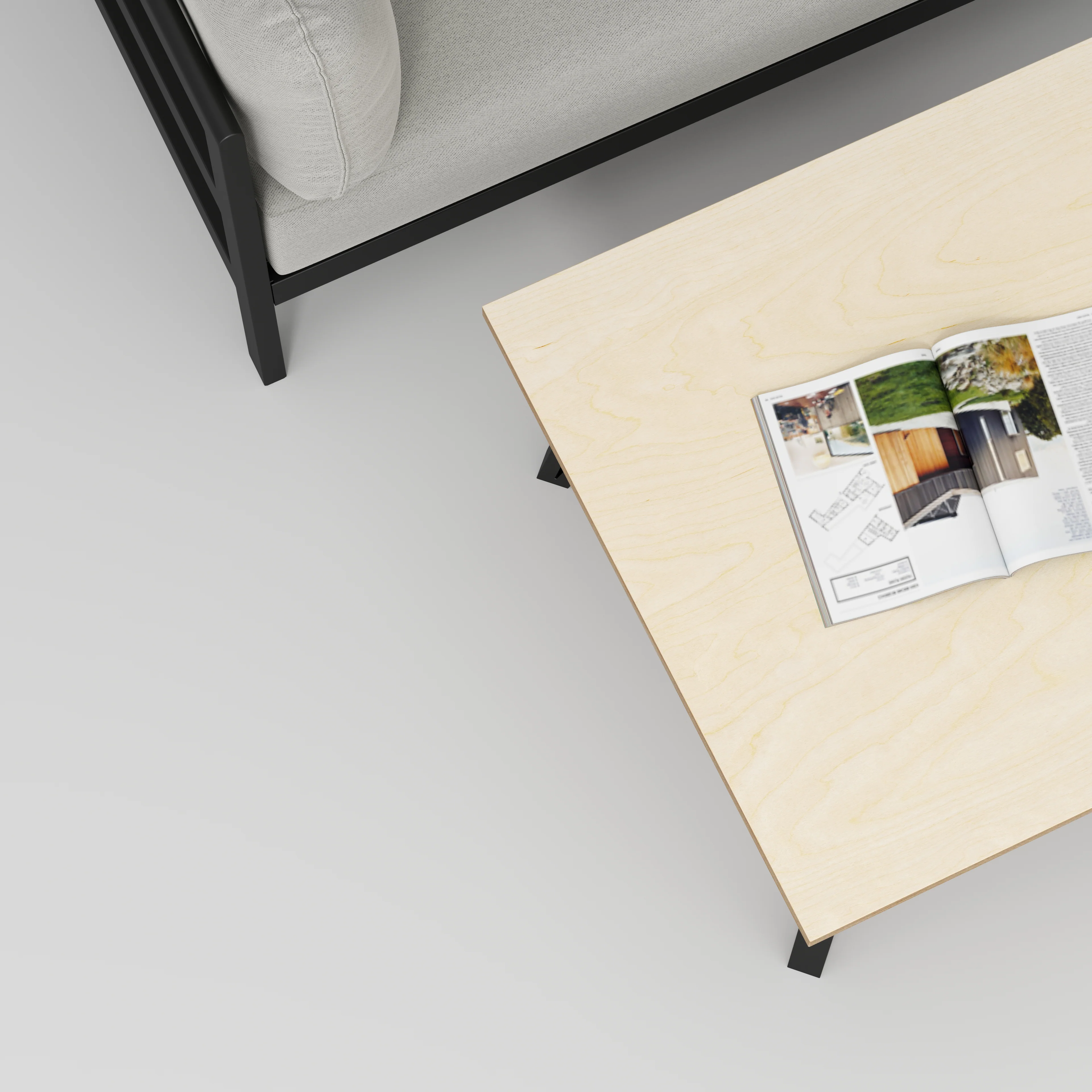 Plywood Coffee Table with Black Box Hairpin Legs - Plywood Birch - 800(w) x 800(d) x 425(h) - Image 3