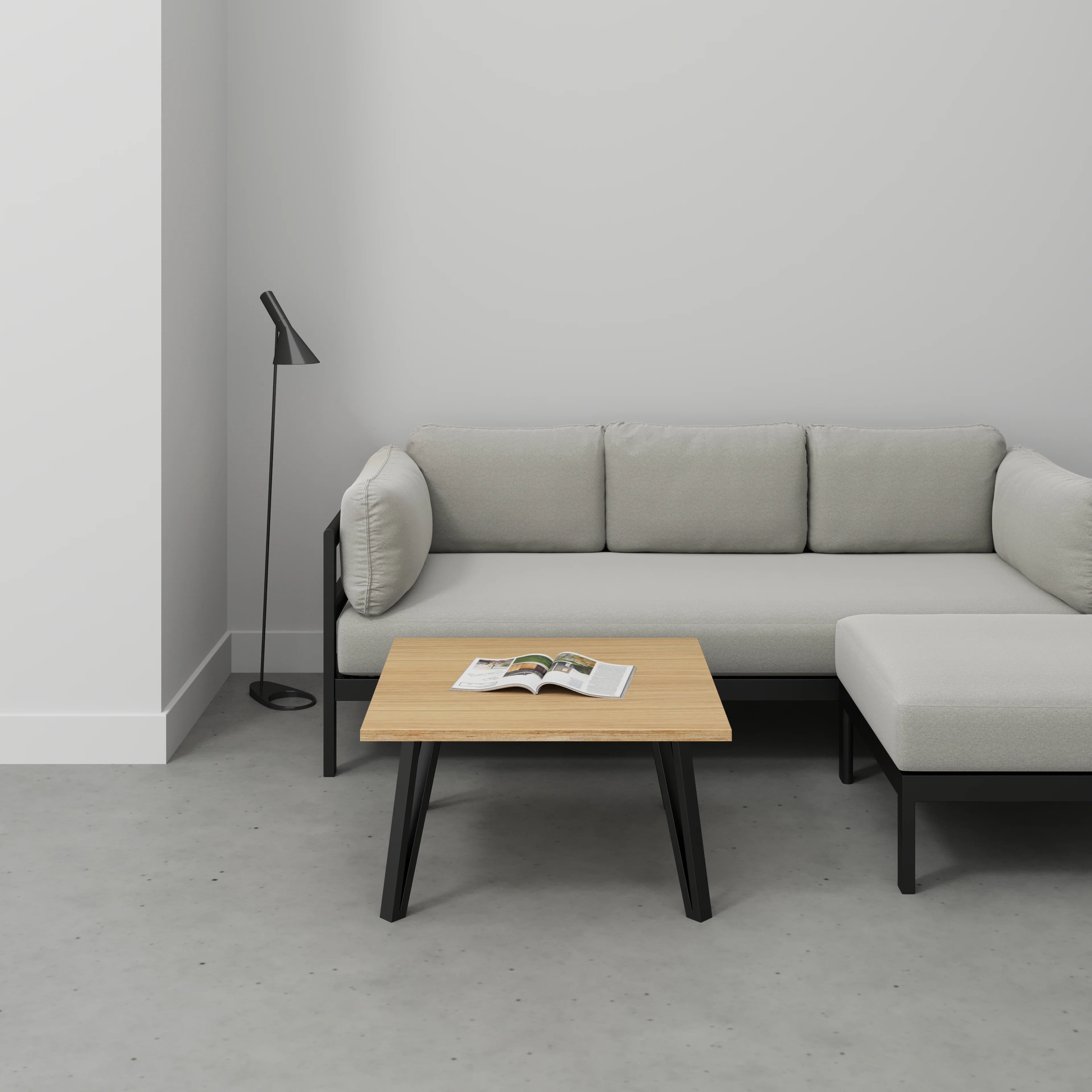 Plywood Coffee Table with Black Box Hairpin Legs - Plywood Oak - 800(w) x 800(d) x 425(h) - Image 2