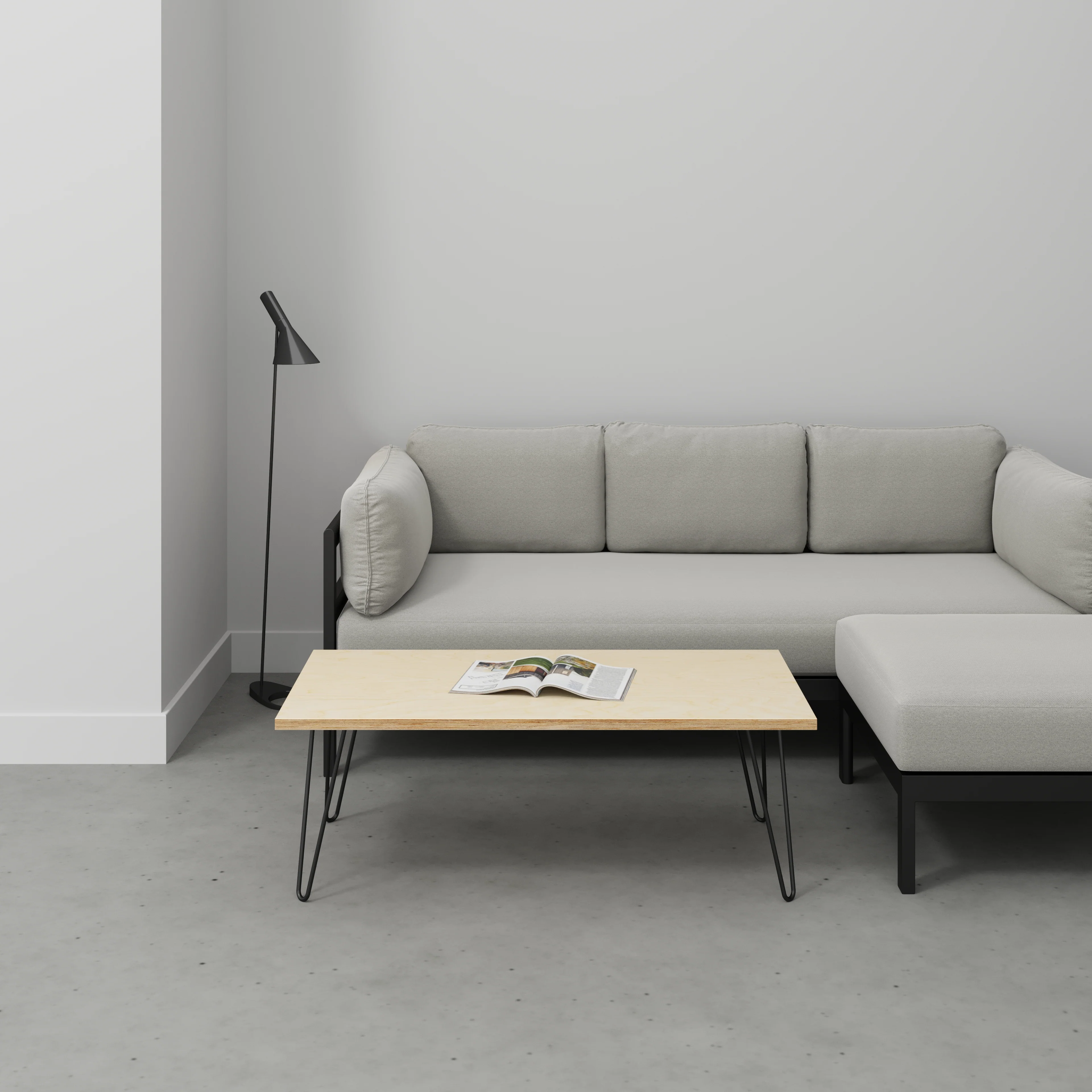 Plywood Coffee Table with Black Hairpin Legs - Plywood Birch - 1200(w) x 600(d) x 425(h) - Image 2