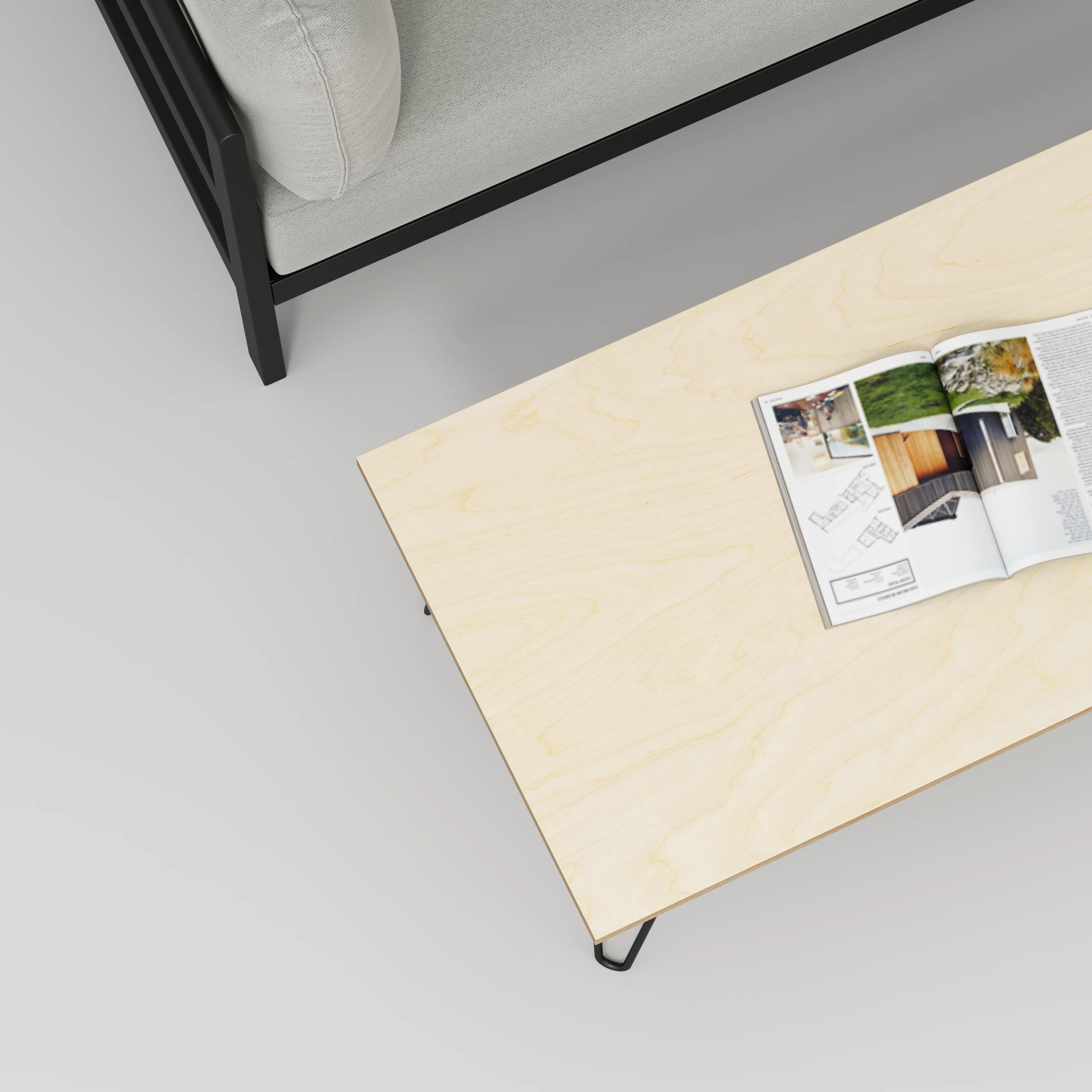 Plywood Coffee Table with Black Hairpin Legs - Plywood Birch - 1200(w) x 600(d) x 425(h) - Image 3