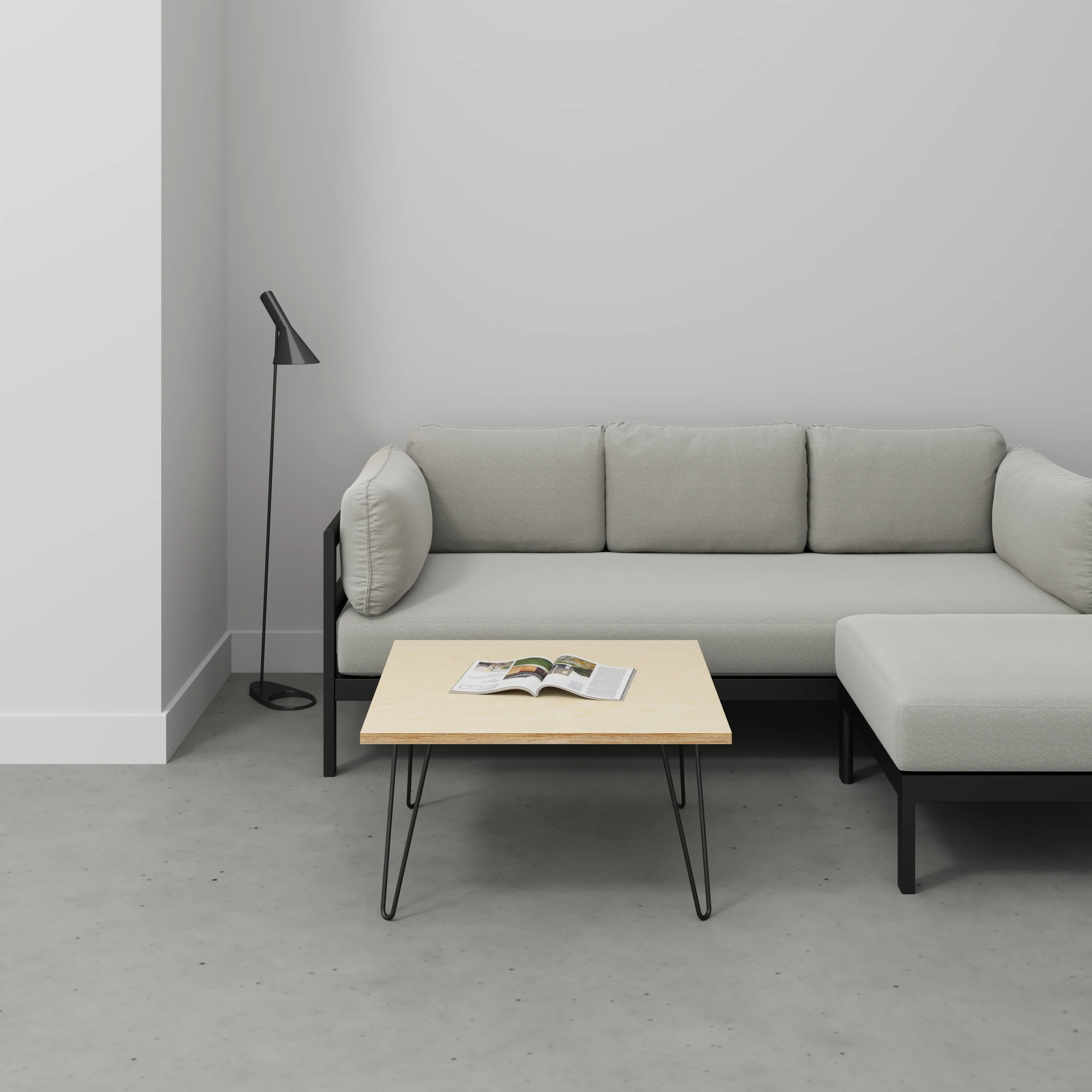 Plywood Coffee Table with Black Hairpin Legs - Plywood Birch - 800(w) x 800(d) x 425(h) - Image 2