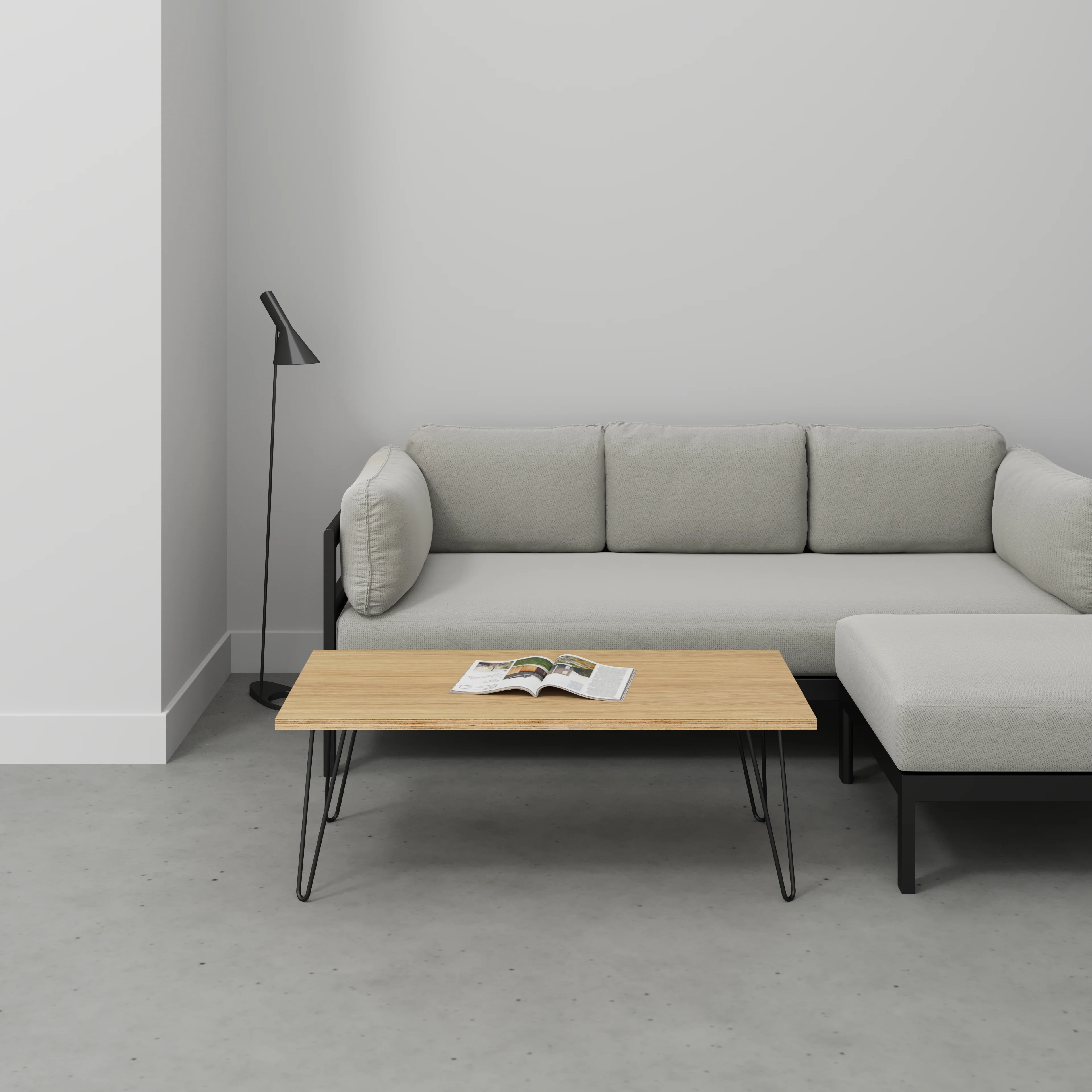 Plywood Coffee Table with Black Hairpin Legs - Plywood Oak - 1200(w) x 600(d) x 425(h) - Image 2