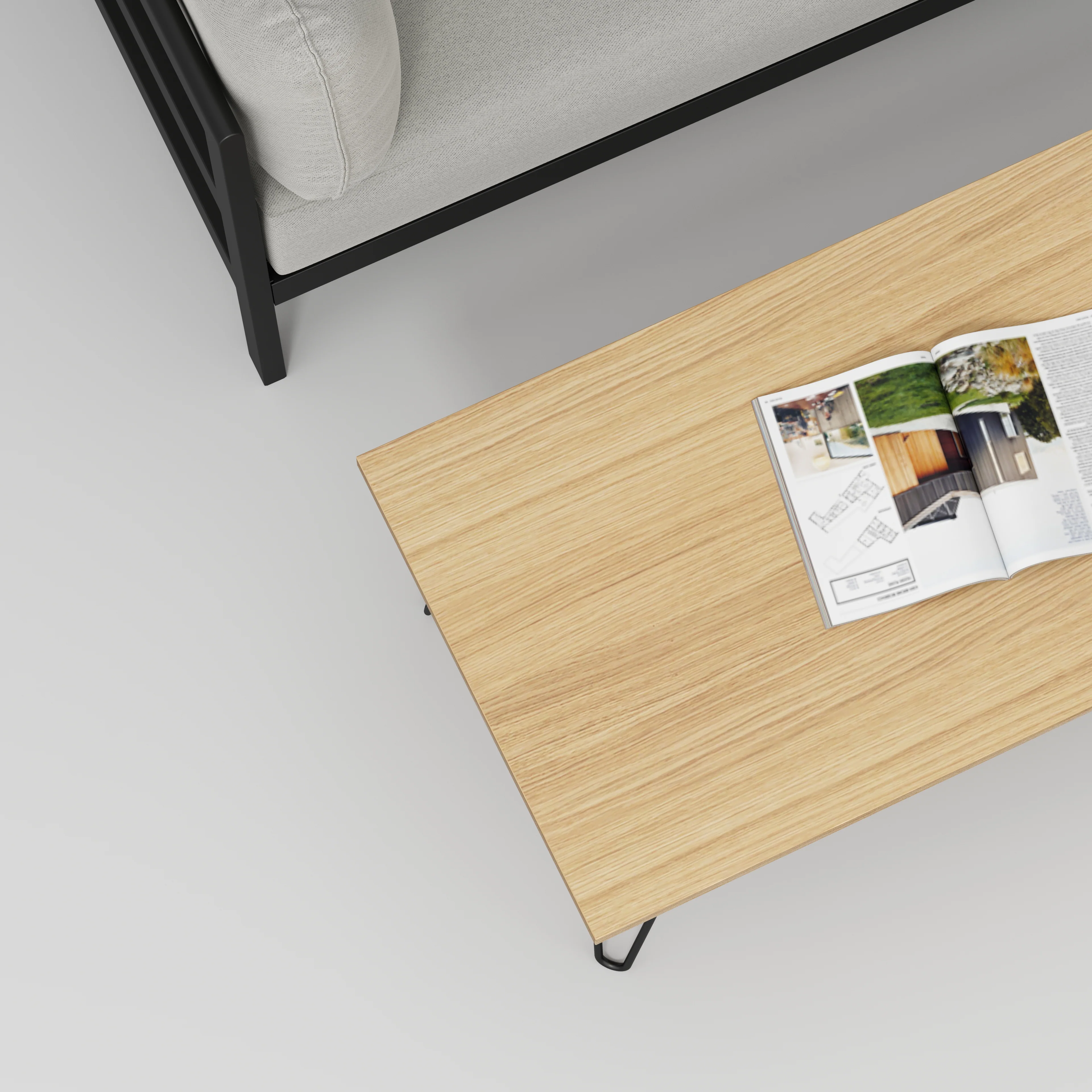 Plywood Coffee Table with Black Hairpin Legs - Plywood Oak - 1200(w) x 600(d) x 425(h) - Image 3