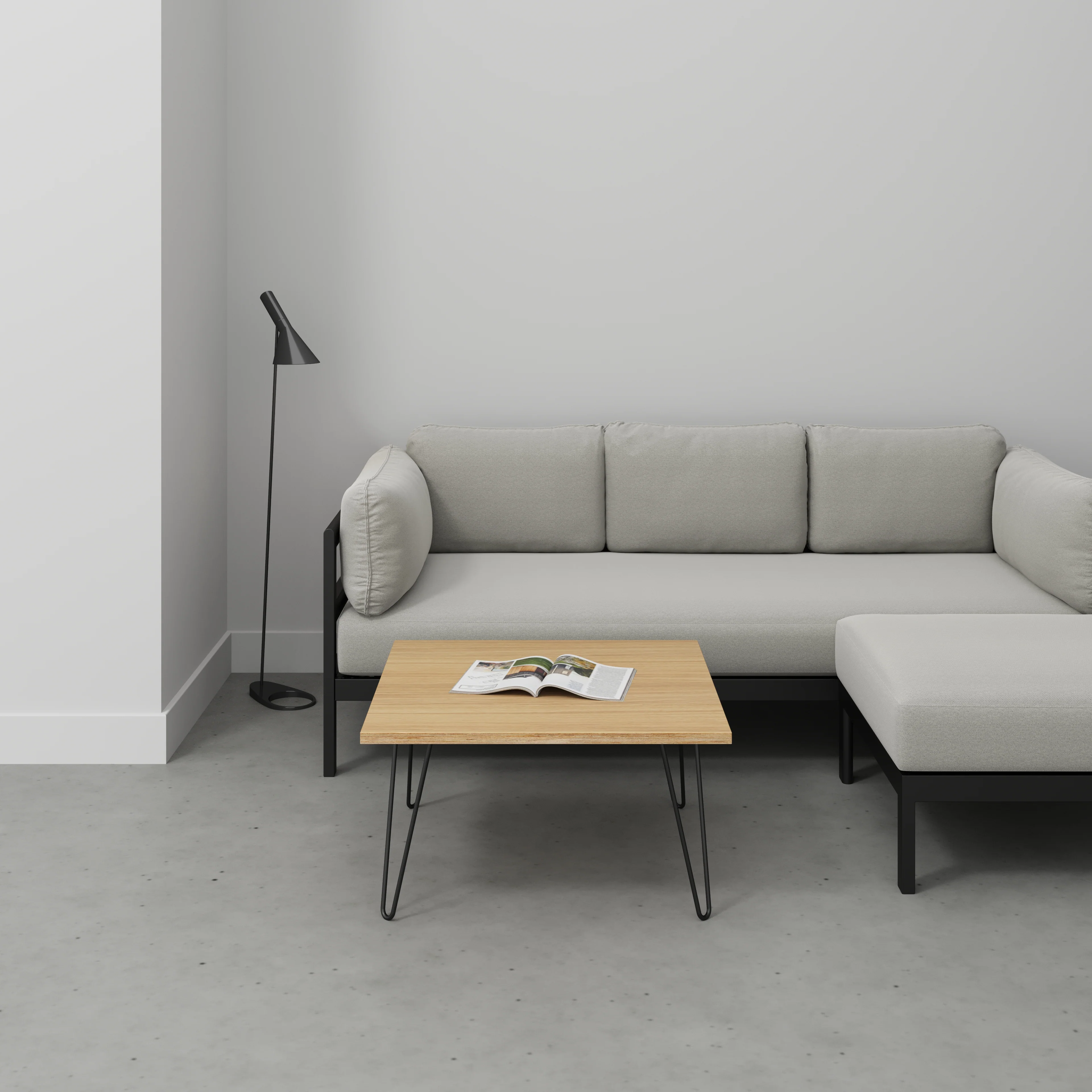 Plywood Coffee Table with Black Hairpin Legs - Plywood Oak - 800(w) x 800(d) x 425(h) - Image 2