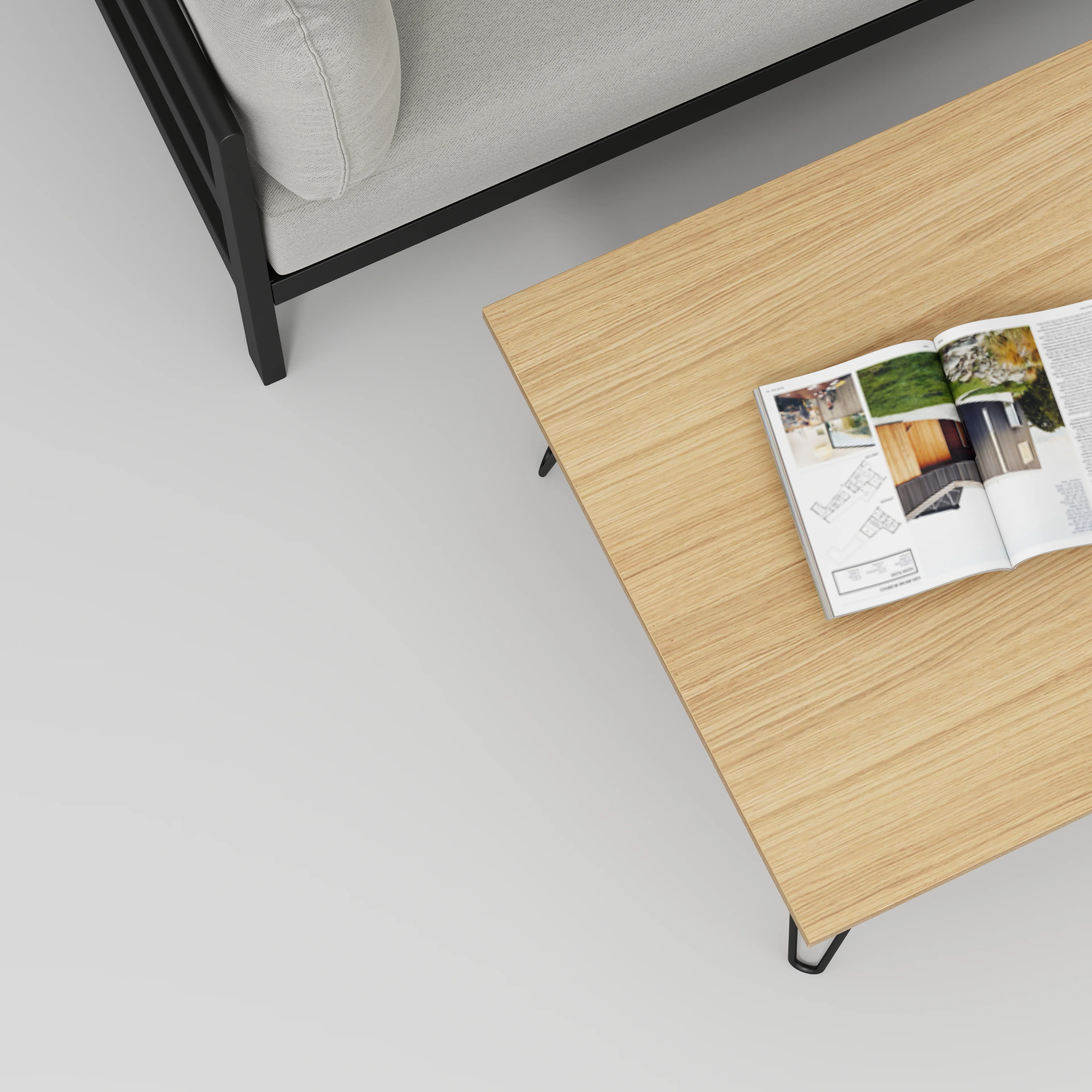 Plywood Coffee Table with Black Hairpin Legs - Plywood Oak - 800(w) x 800(d) x 425(h) - Image 3