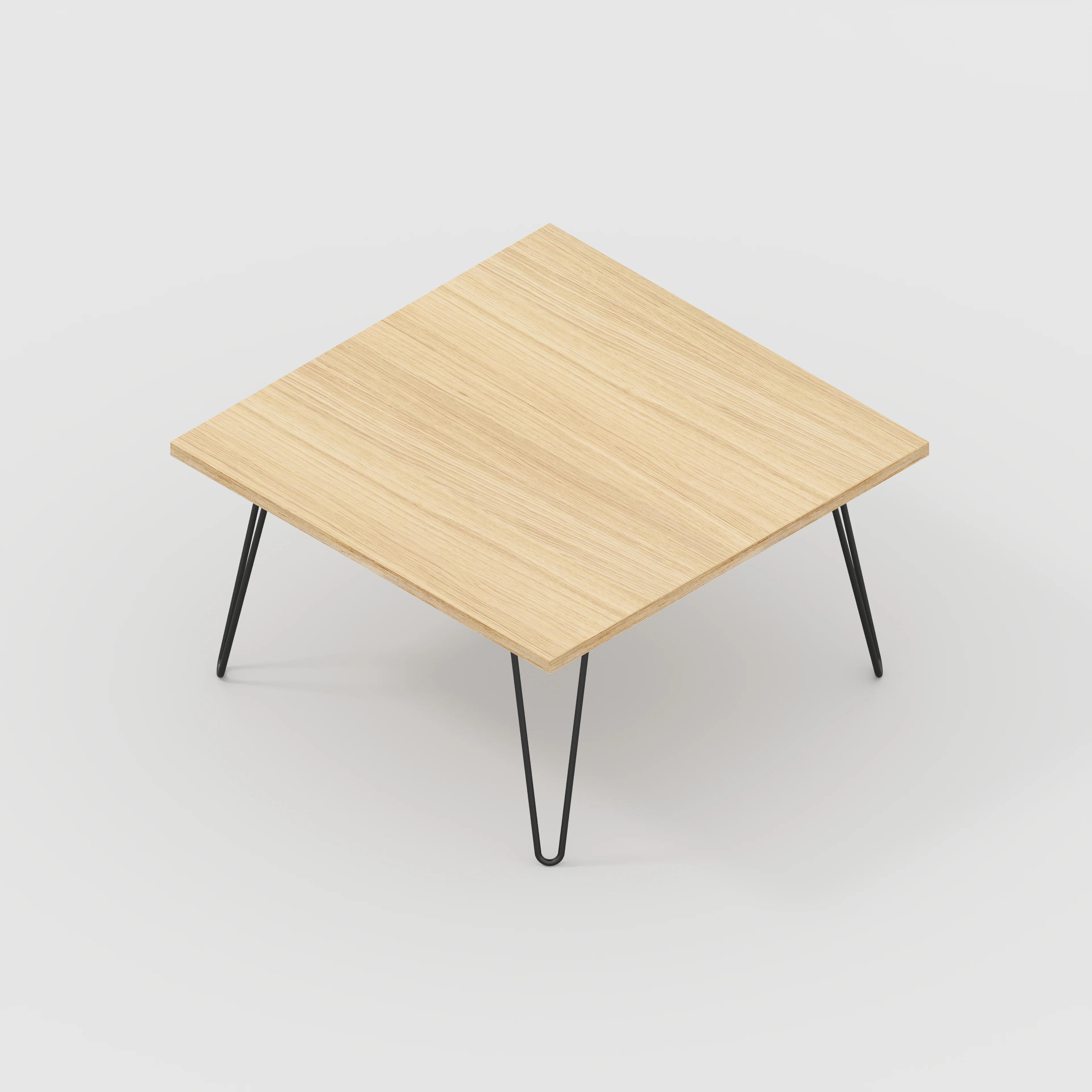 Plywood Coffee Table with Black Hairpin Legs - Plywood Oak - 800(w) x 800(d) x 425(h) - Image 5