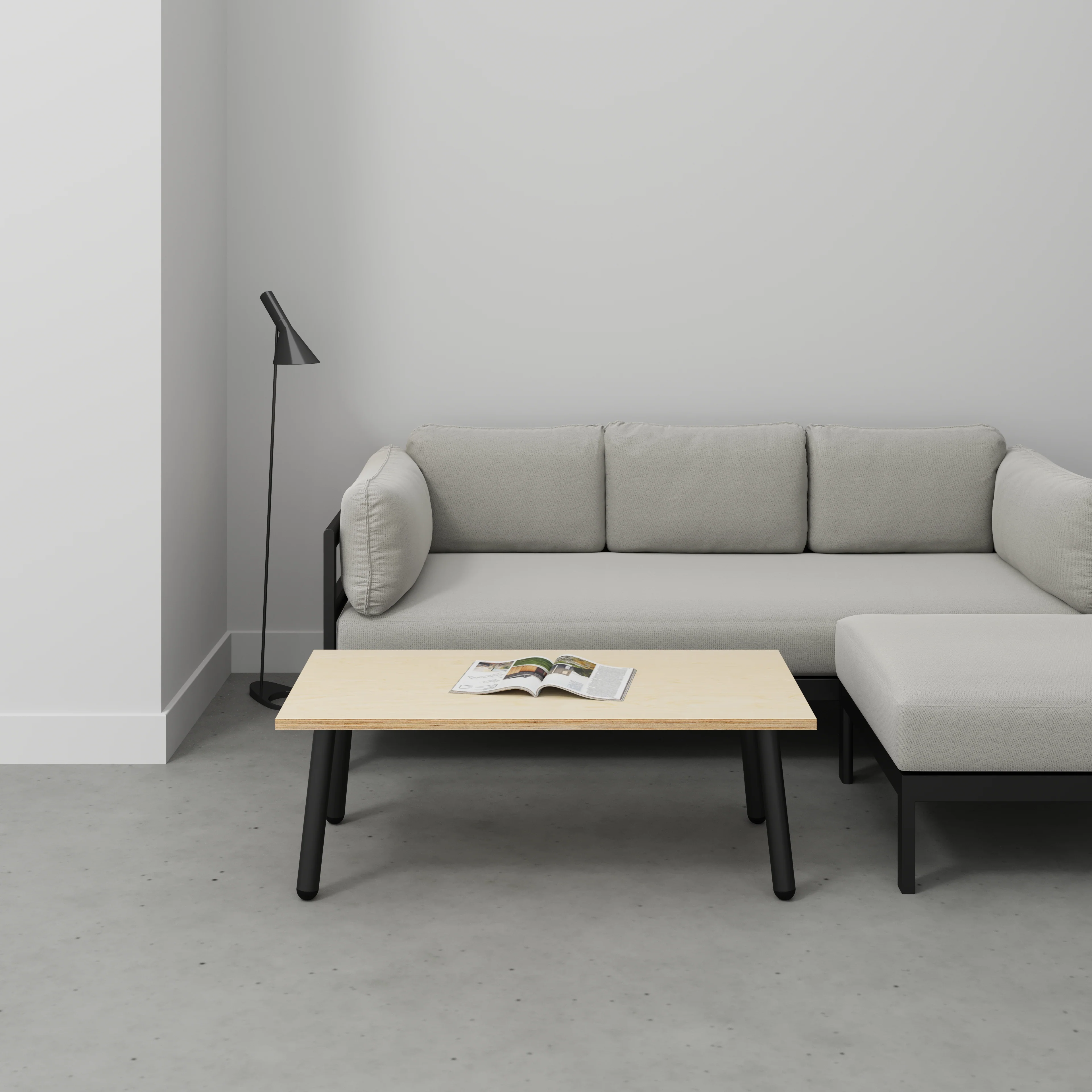 Plywood Coffee Table with Black Round Single Pin Legs - Plywood Birch - 1200(w) x 600(d) x 425(h) - Image 2