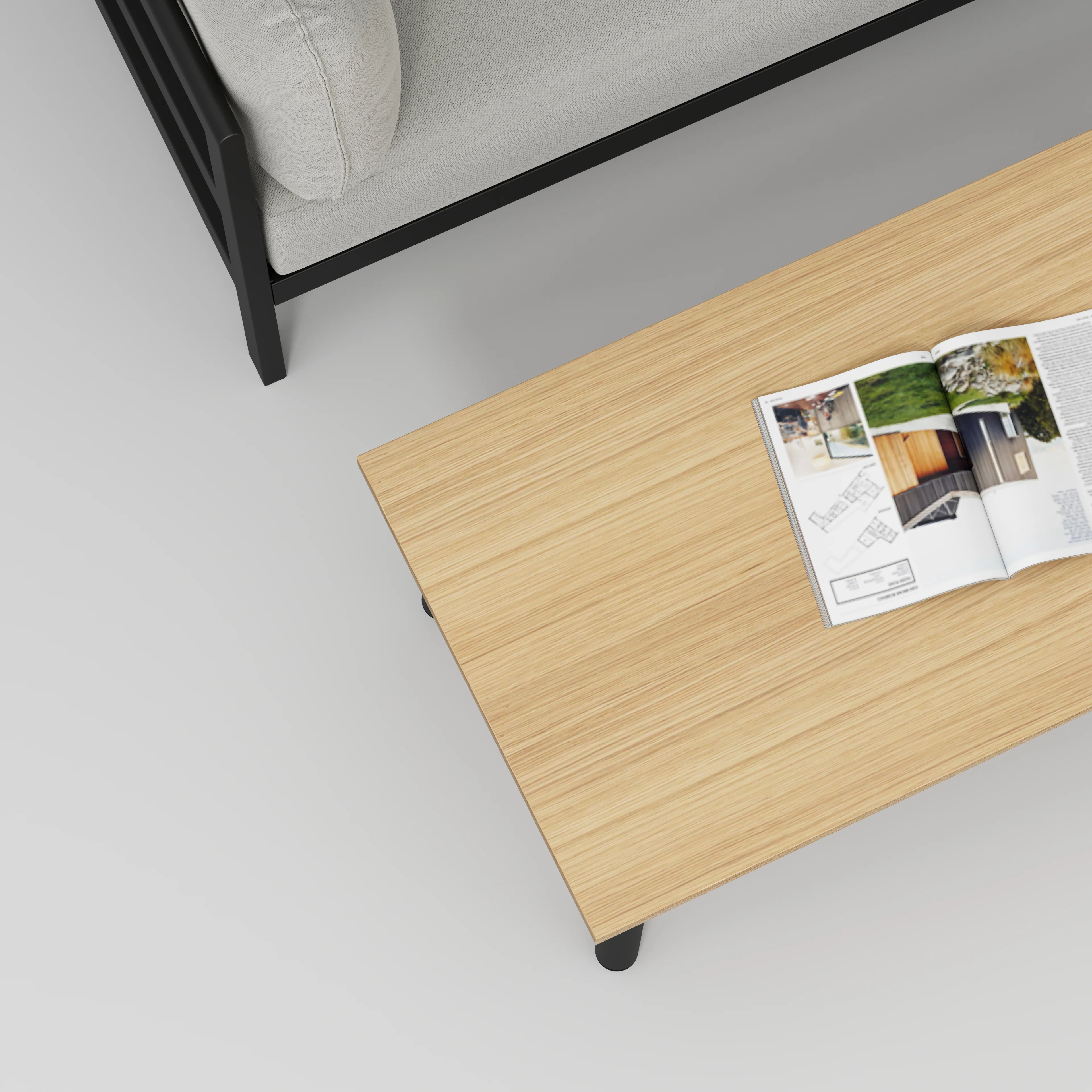 Plywood Coffee Table with Black Round Single Pin Legs - Plywood Oak - 1200(w) x 600(d) x 425(h) - Image 3