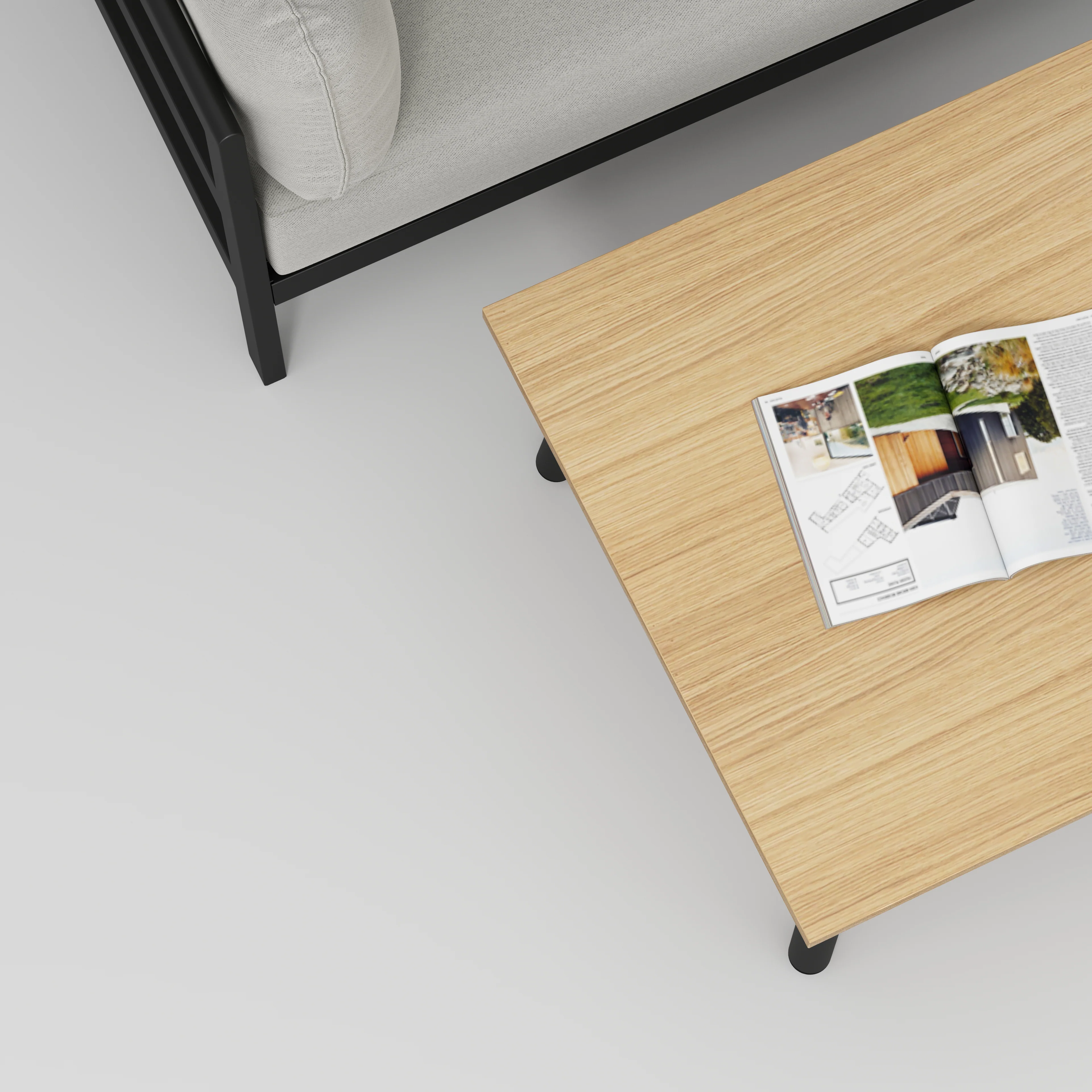 Plywood Coffee Table with Black Round Single Pin Legs - Plywood Oak - 800(w) x 800(d) x 425(h) - Image 3