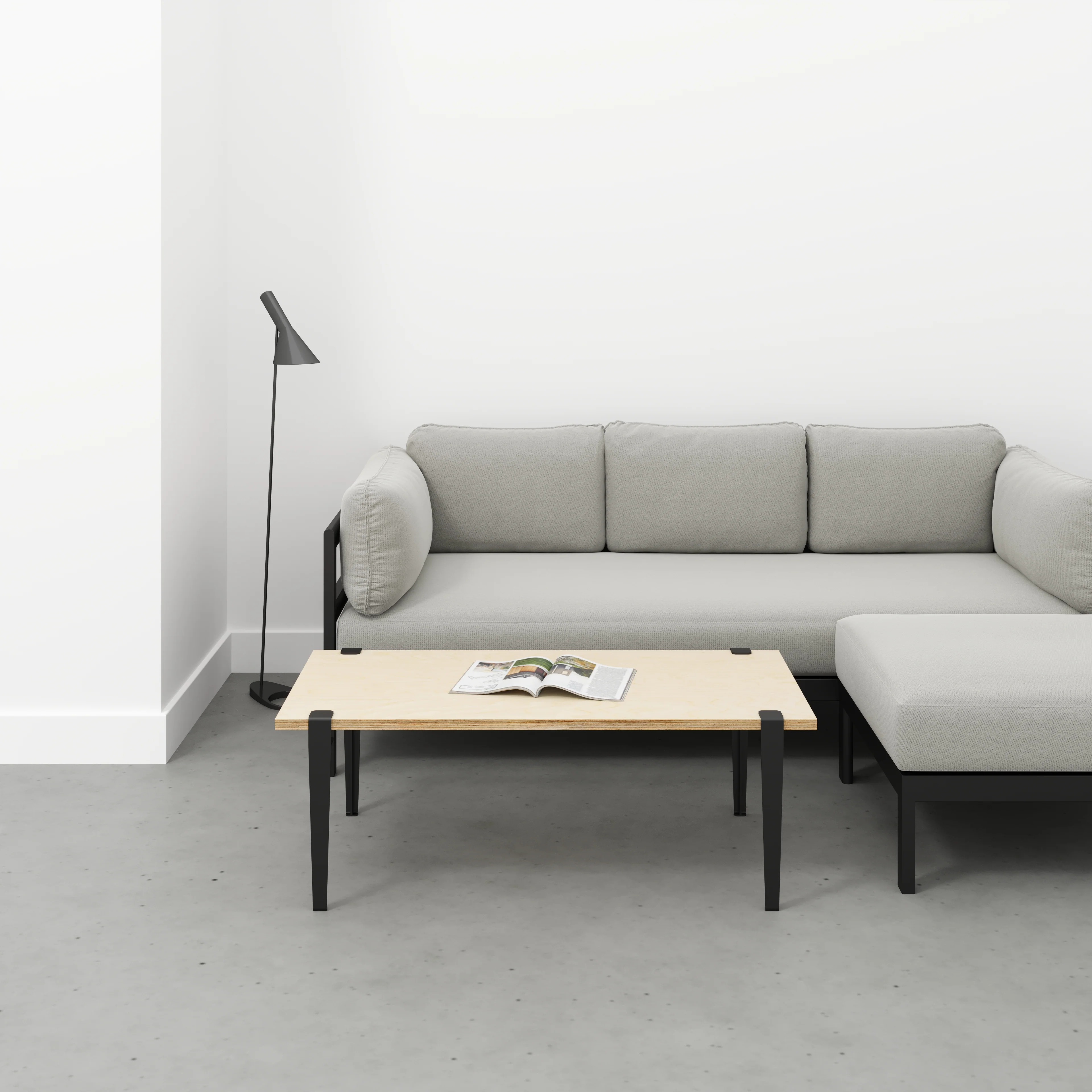 Plywood Coffee Table with Black Tiptoe Legs - Plywood Birch - 1200(w) x 600(d) x 430(h) - Image 2