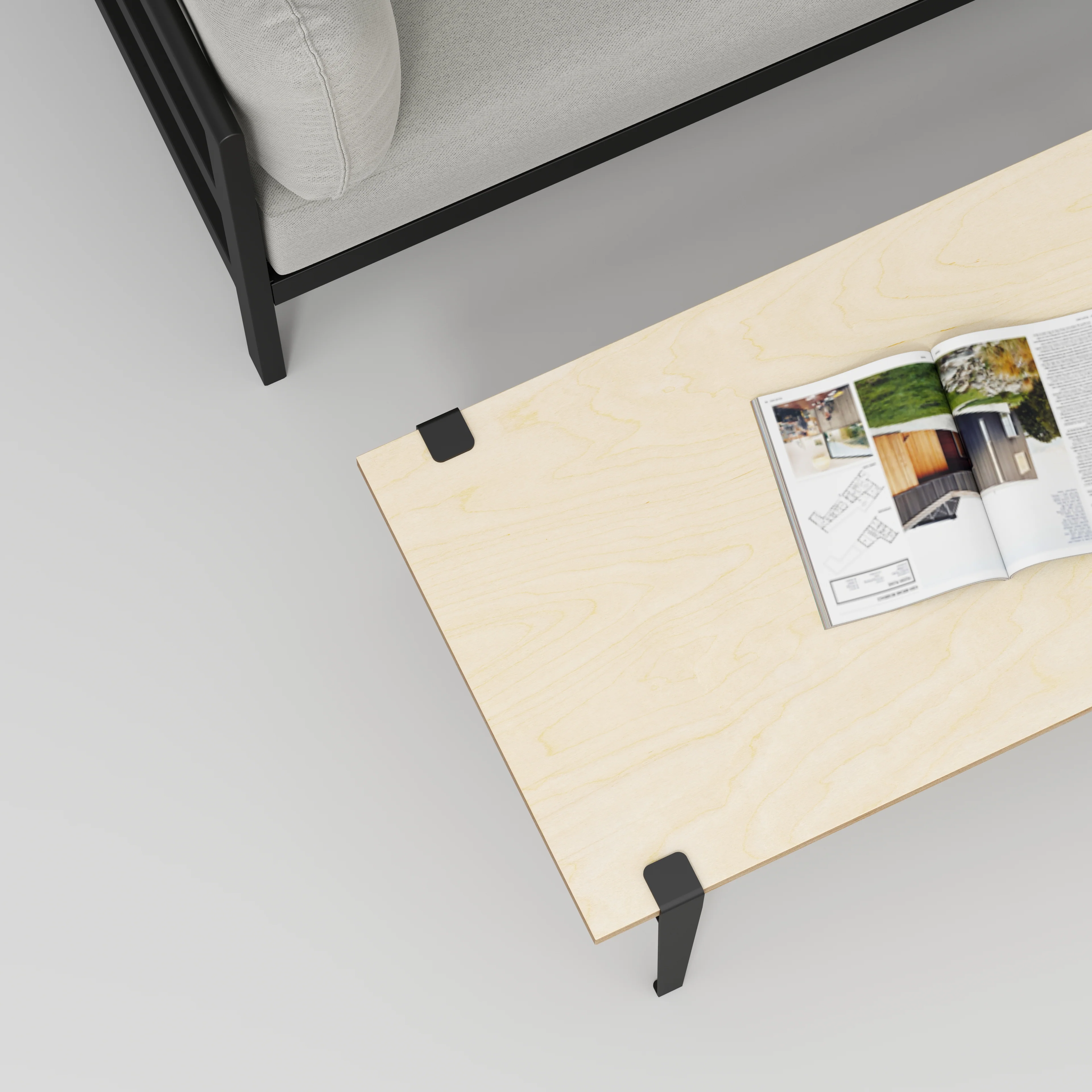 Plywood Coffee Table with Black Tiptoe Legs - Plywood Birch - 1200(w) x 600(d) x 430(h) - Image 3