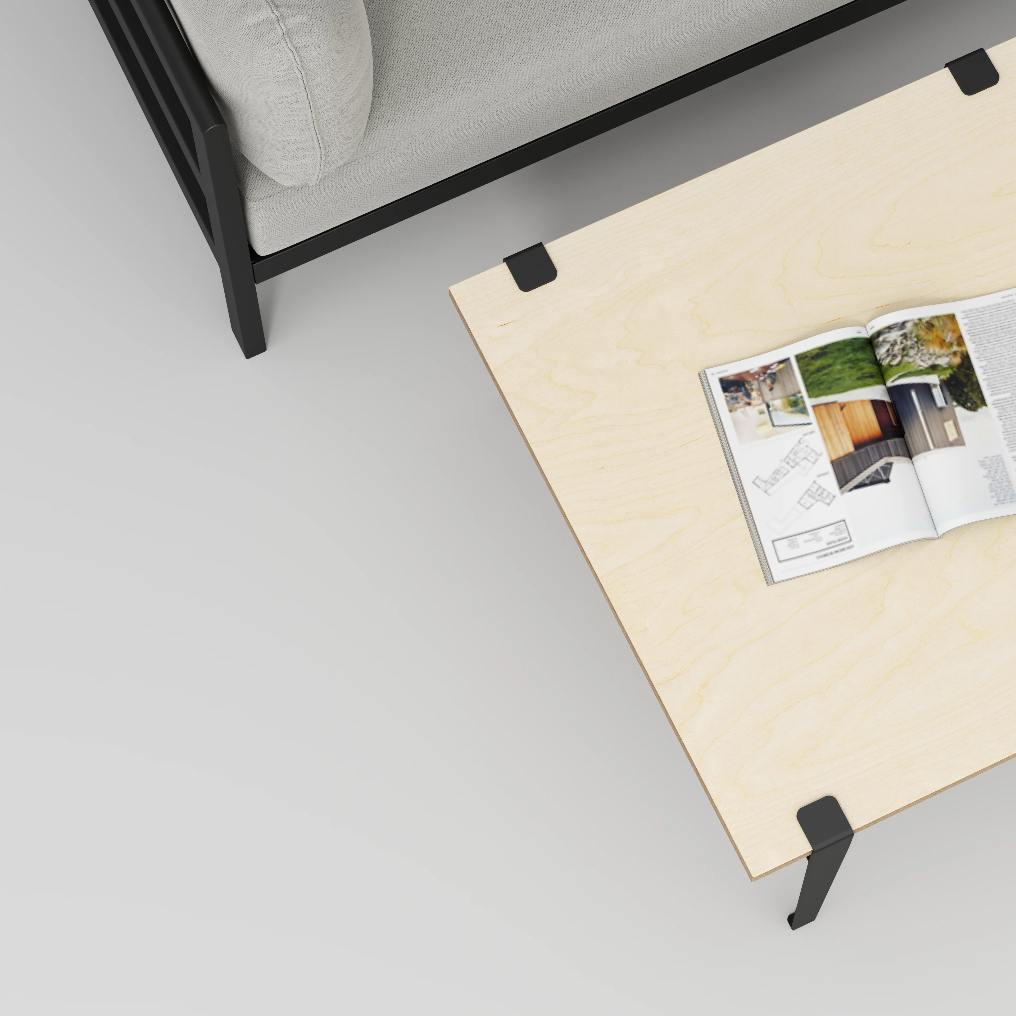 Plywood Coffee Table with Black Tiptoe Legs - Plywood Birch - 800(w) x 800(d) x 430(h) - Image 3