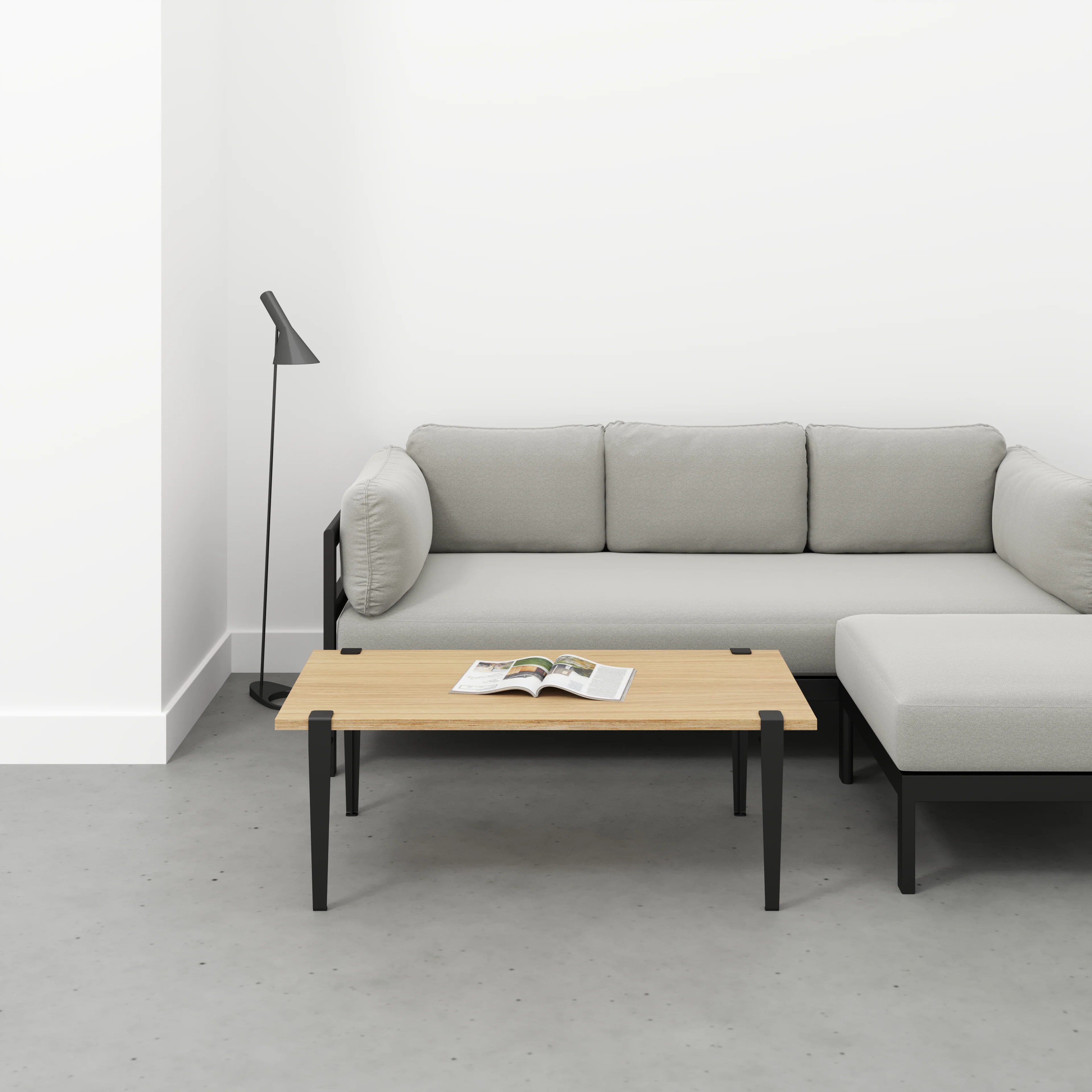 Plywood Coffee Table with Black Tiptoe Legs - Plywood Oak - 1200(w) x 600(d) x 430(h) - Image 2