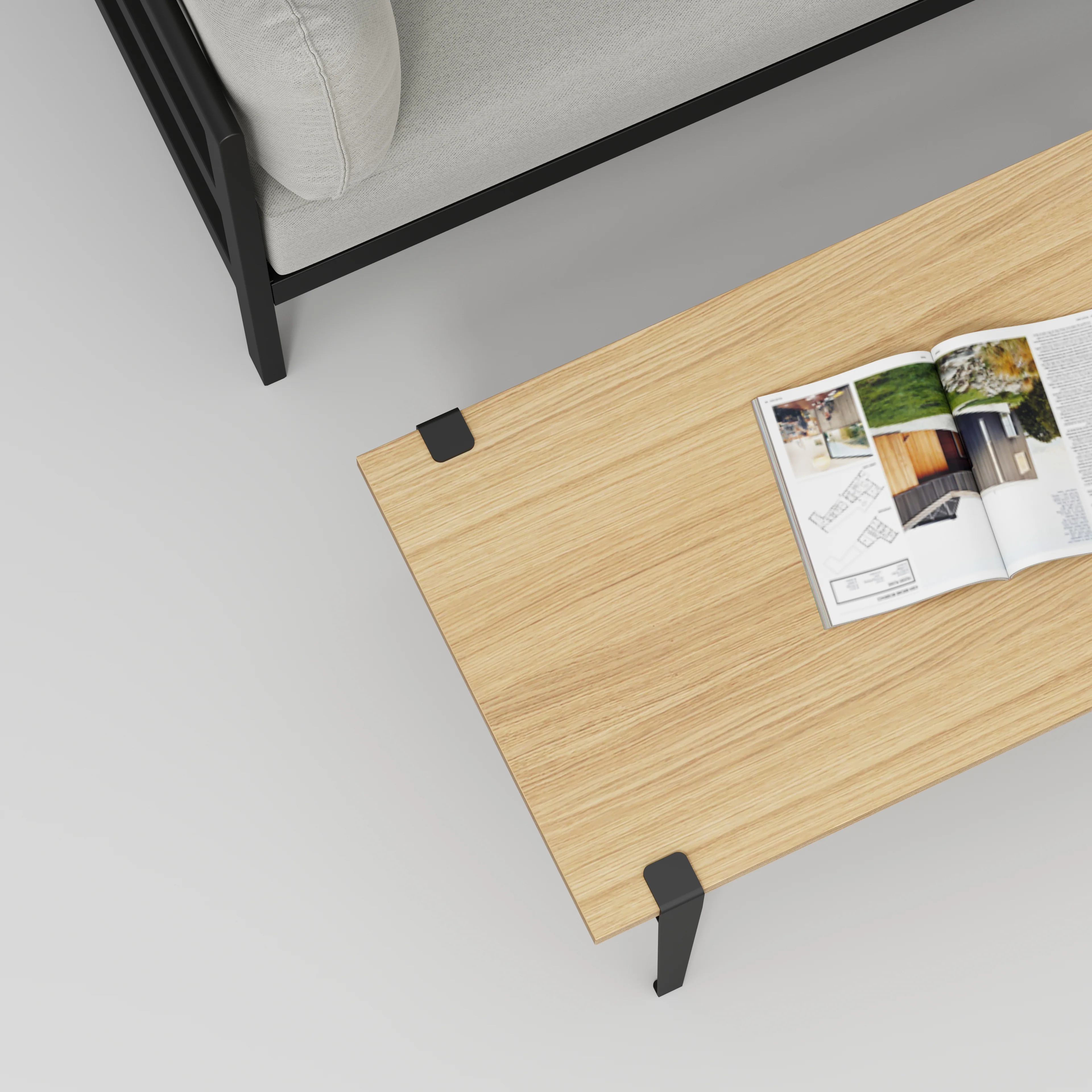 Plywood Coffee Table with Black Tiptoe Legs - Plywood Oak - 1200(w) x 600(d) x 430(h) - Image 3
