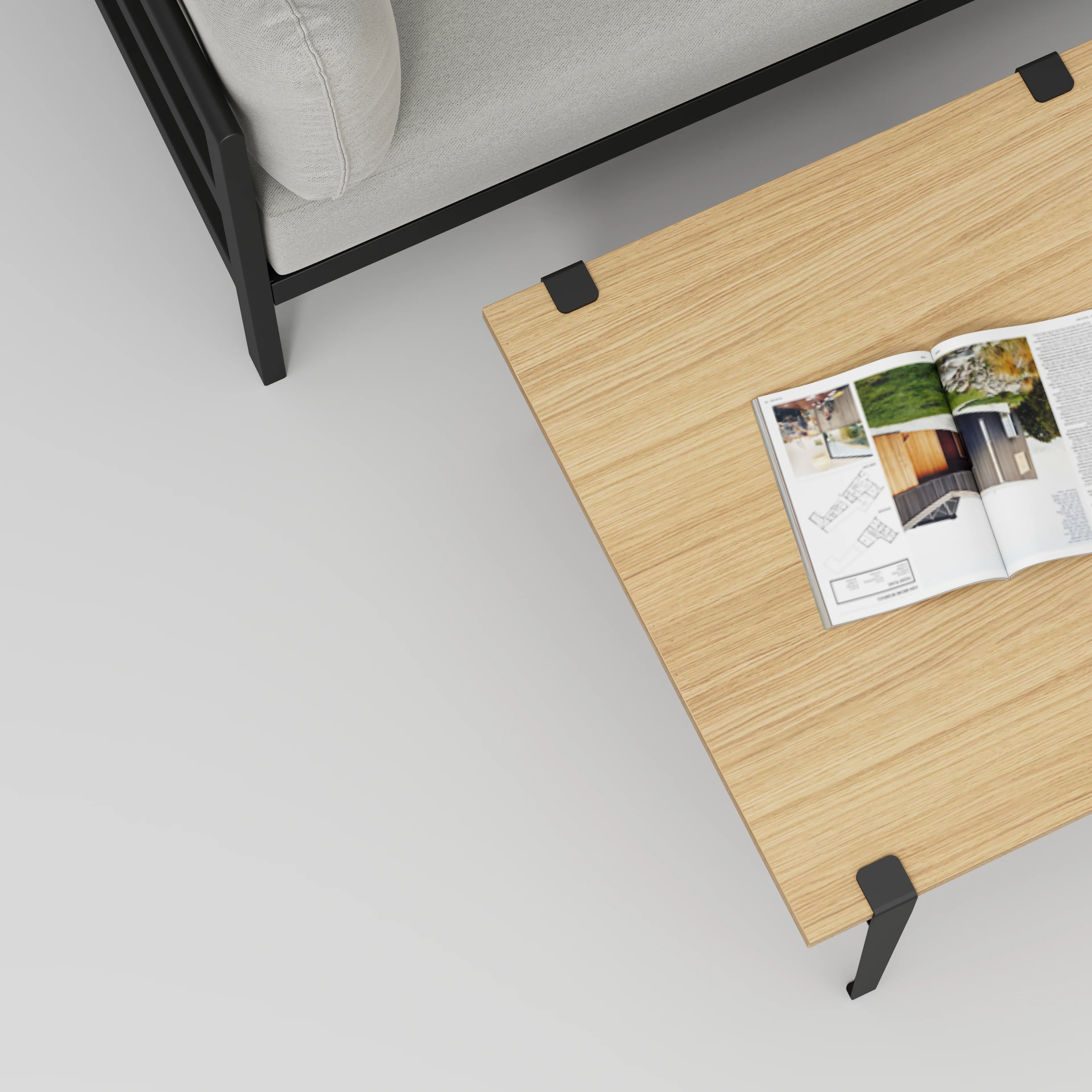 Plywood Coffee Table with Black Tiptoe Legs - Plywood Oak - 800(w) x 800(d) x 430(h) - Image 3