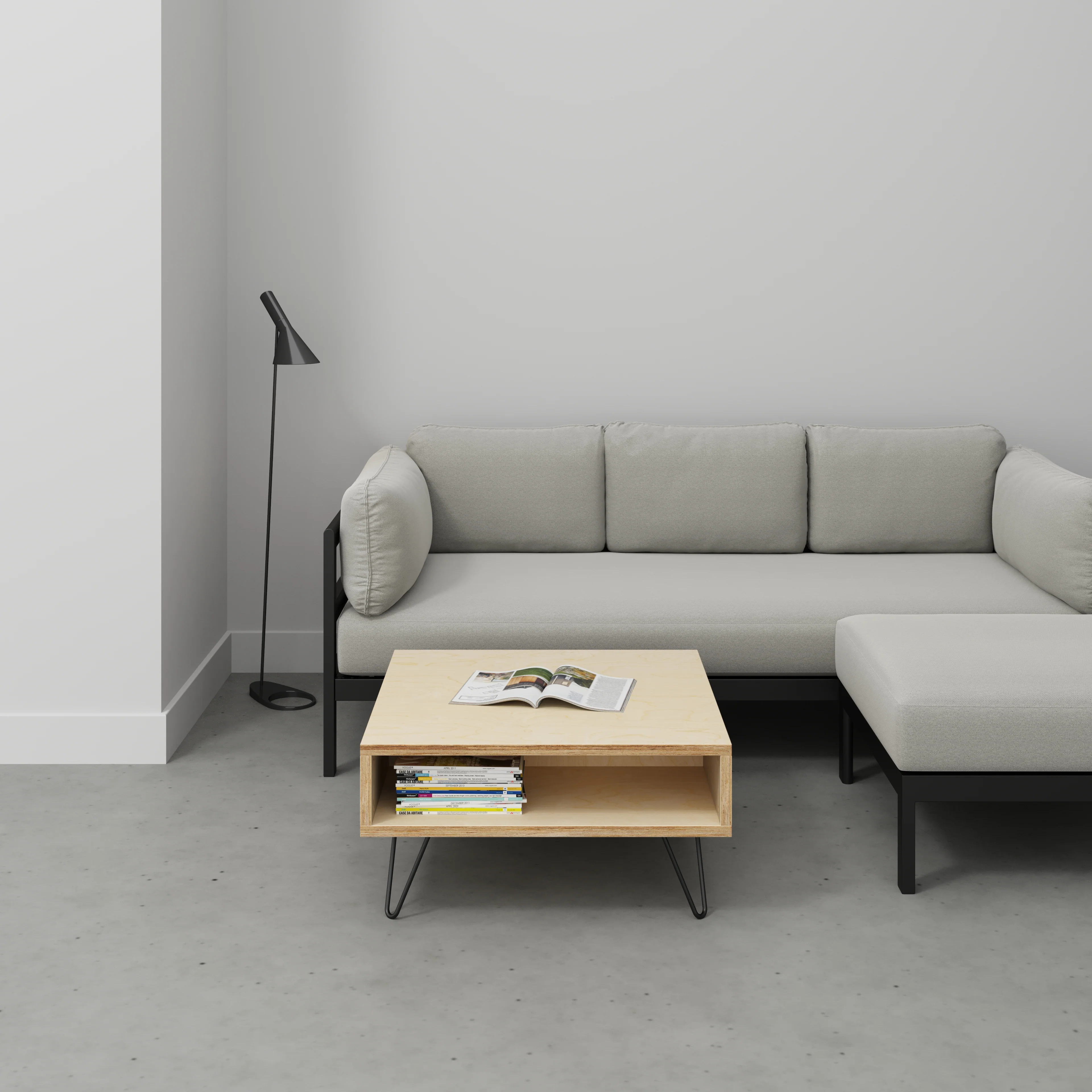 Plywood Coffee Table with Box Storage and Black Hairpin Legs - Plywood Birch - 800(w) x 800(d) x 400(h) - Image 2