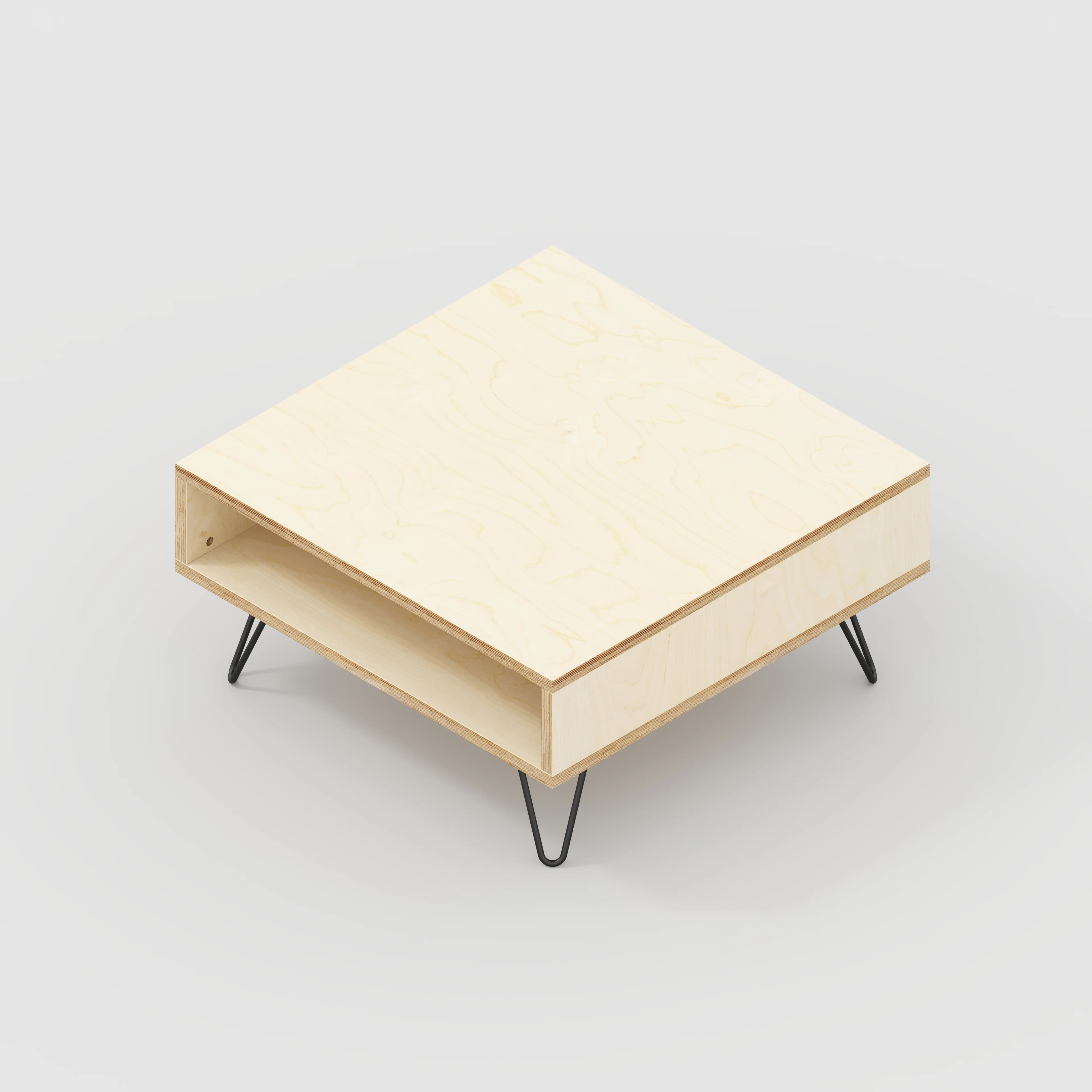 Plywood Coffee Table with Box Storage and Black Hairpin Legs - Plywood Birch - 800(w) x 800(d) x 400(h) - Image 4