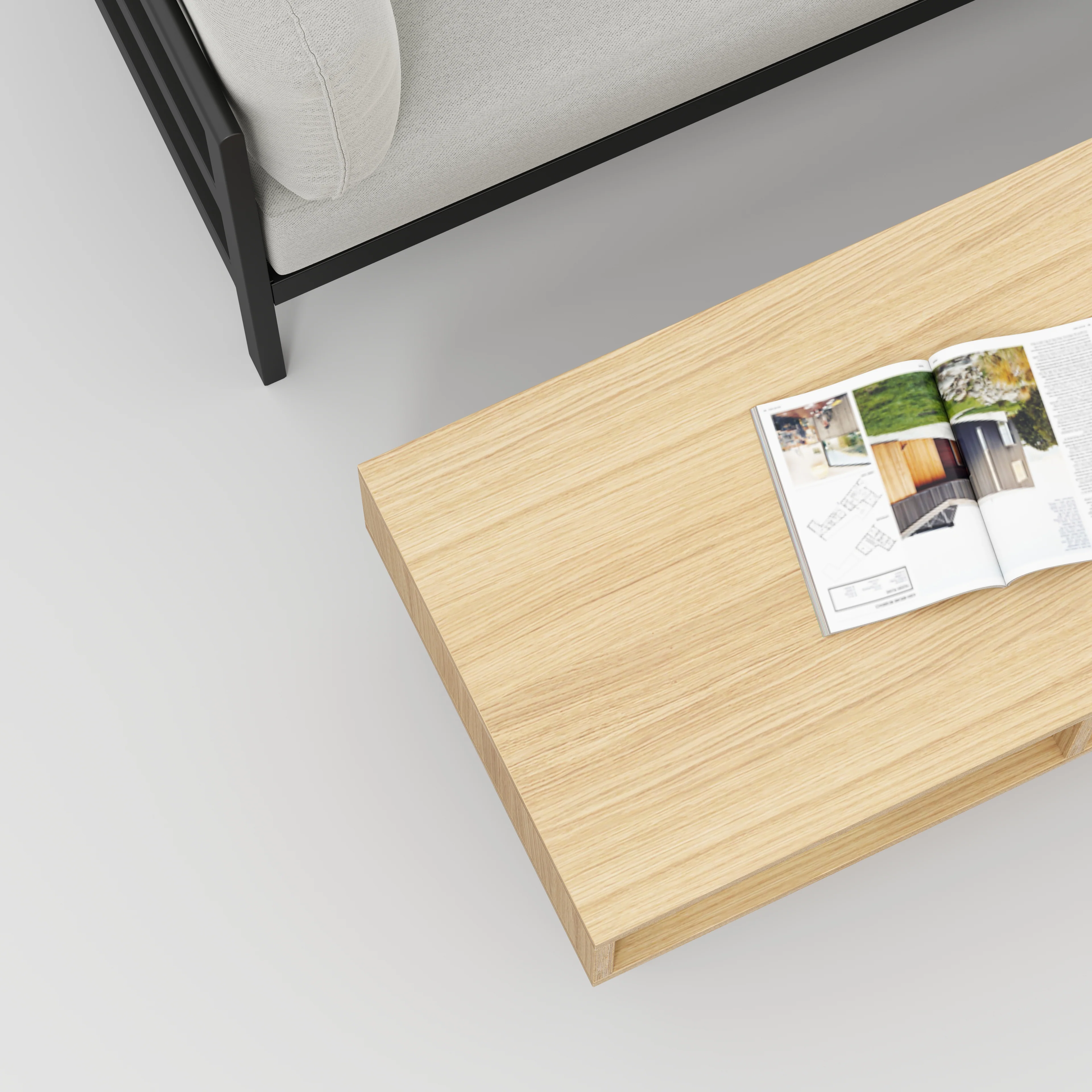 Plywood Coffee Table with Box Storage and Black Hairpin Legs - Plywood Oak - 1200(w) x 600(d) x 400(h) - Image 3