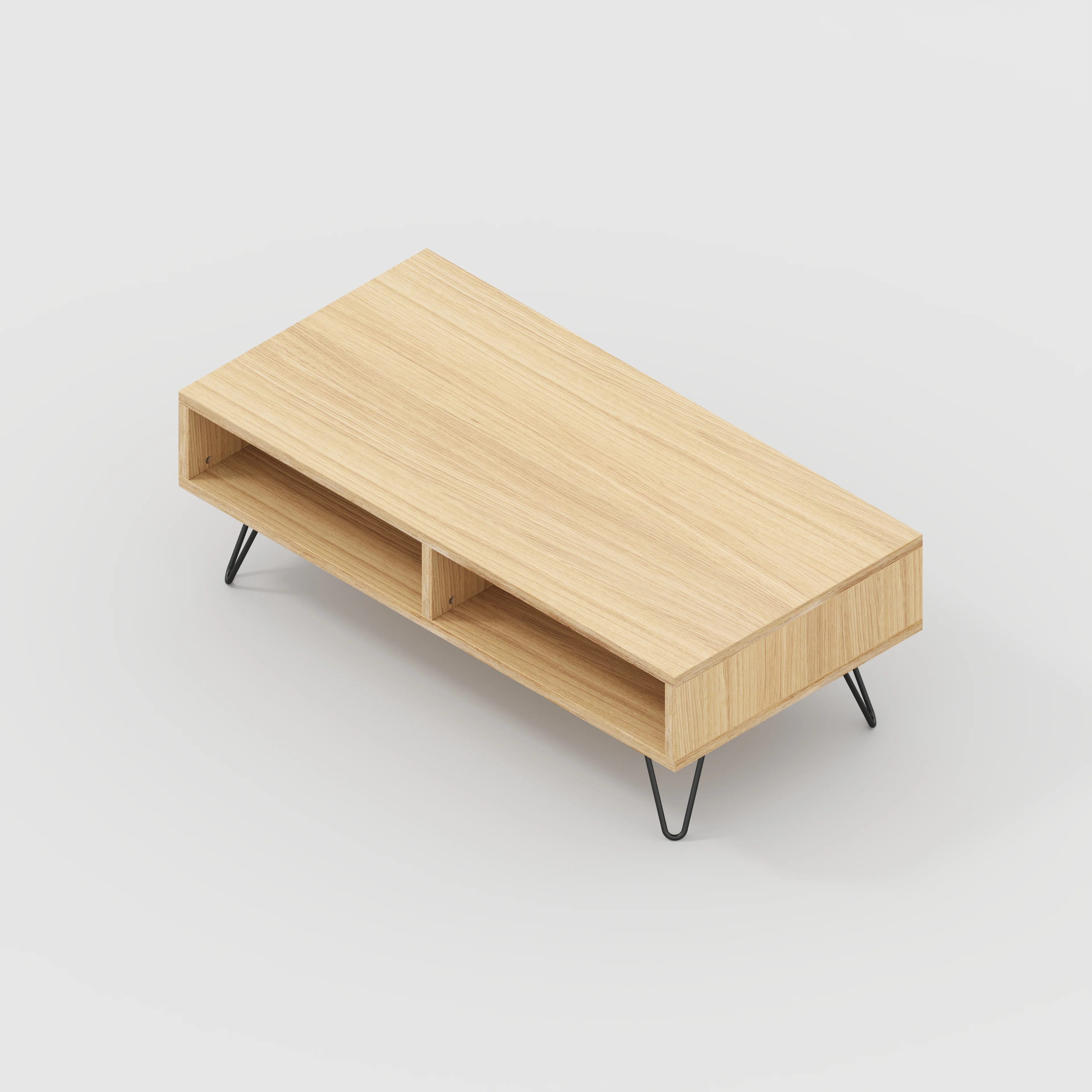Plywood Coffee Table with Box Storage and Black Hairpin Legs - Plywood Oak - 1200(w) x 600(d) x 400(h) - Image 4