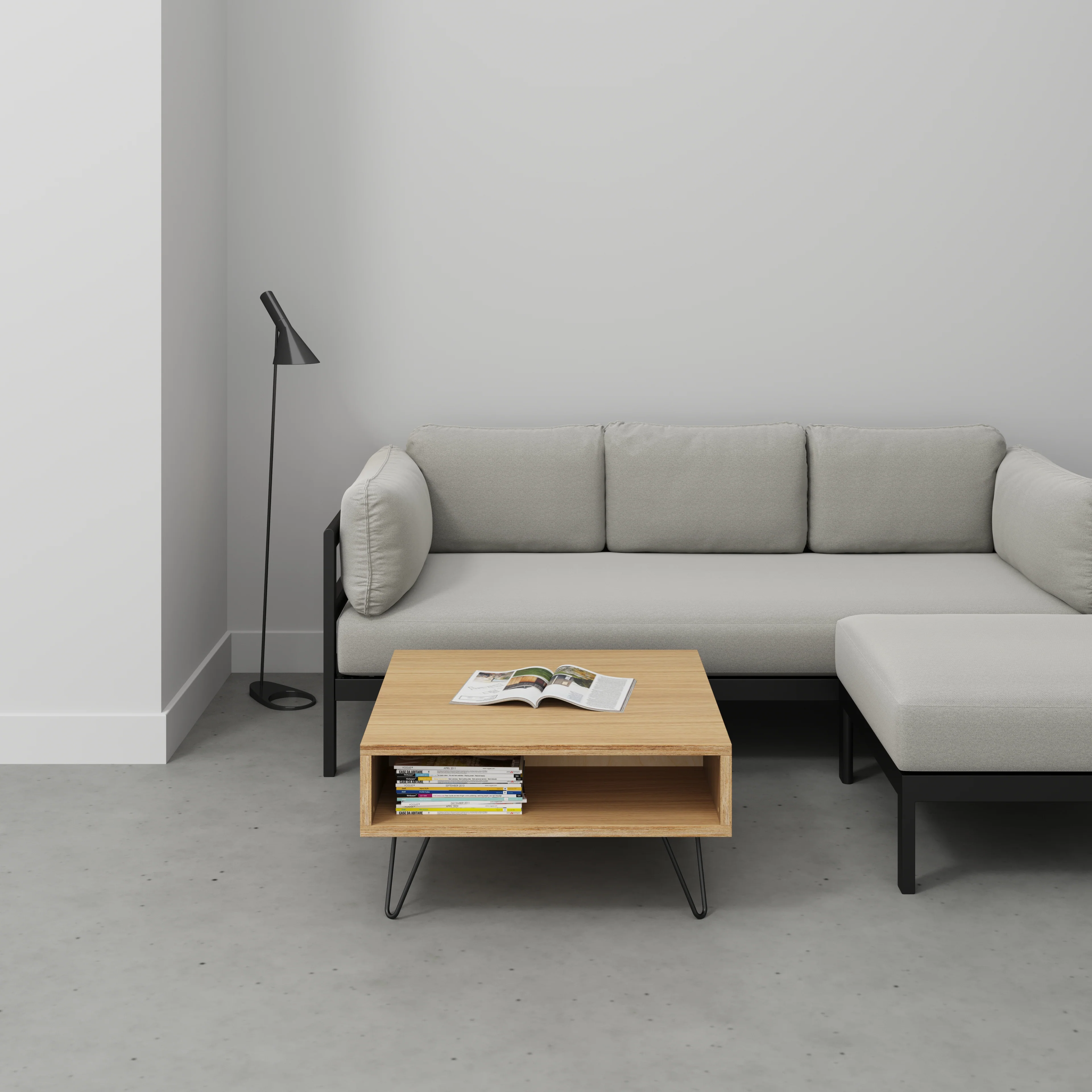 Plywood Coffee Table with Box Storage and Black Hairpin Legs - Plywood Oak - 800(w) x 800(d) x 400(h) - Image 2