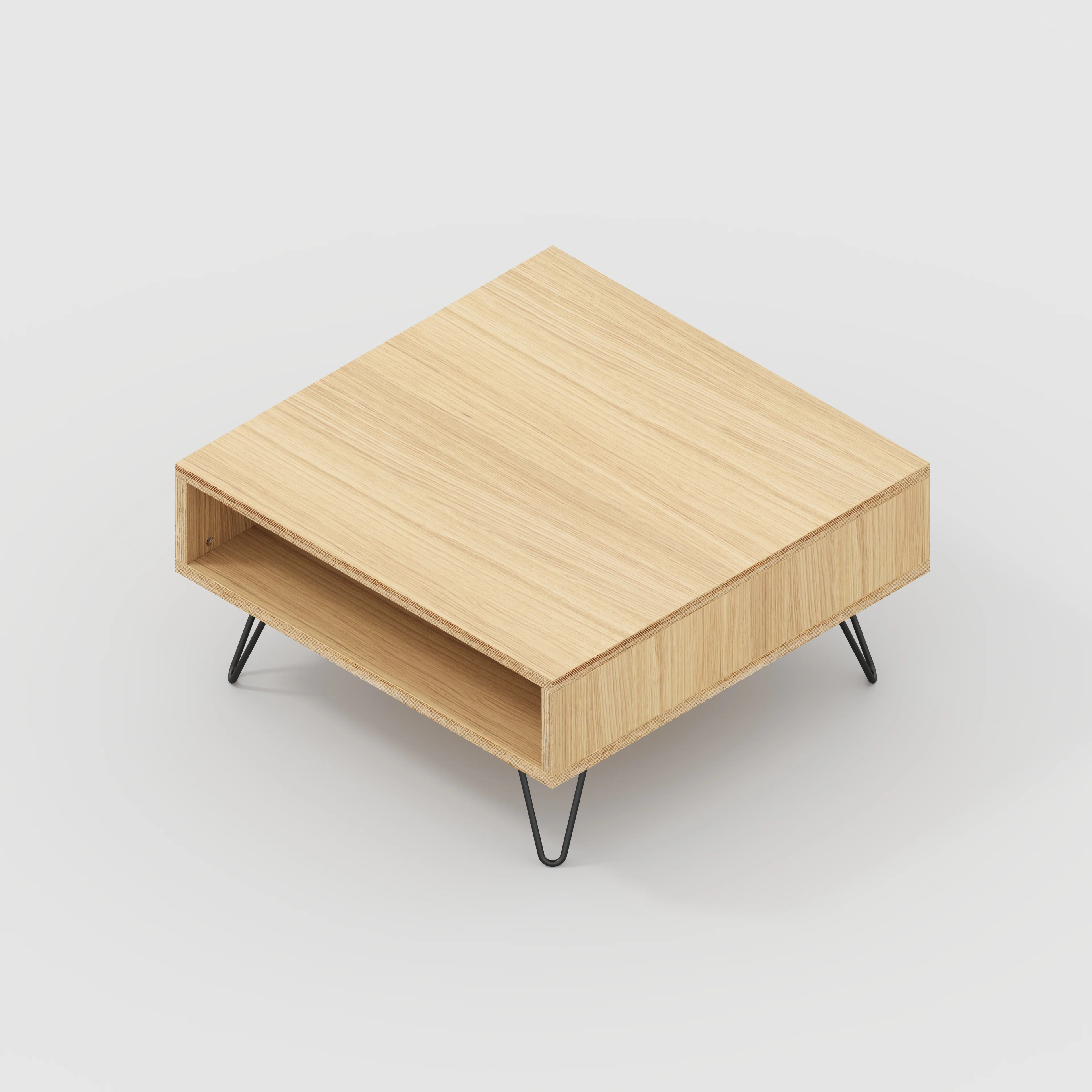 Plywood Coffee Table with Box Storage and Black Hairpin Legs - Plywood Oak - 800(w) x 800(d) x 400(h) - Image 4