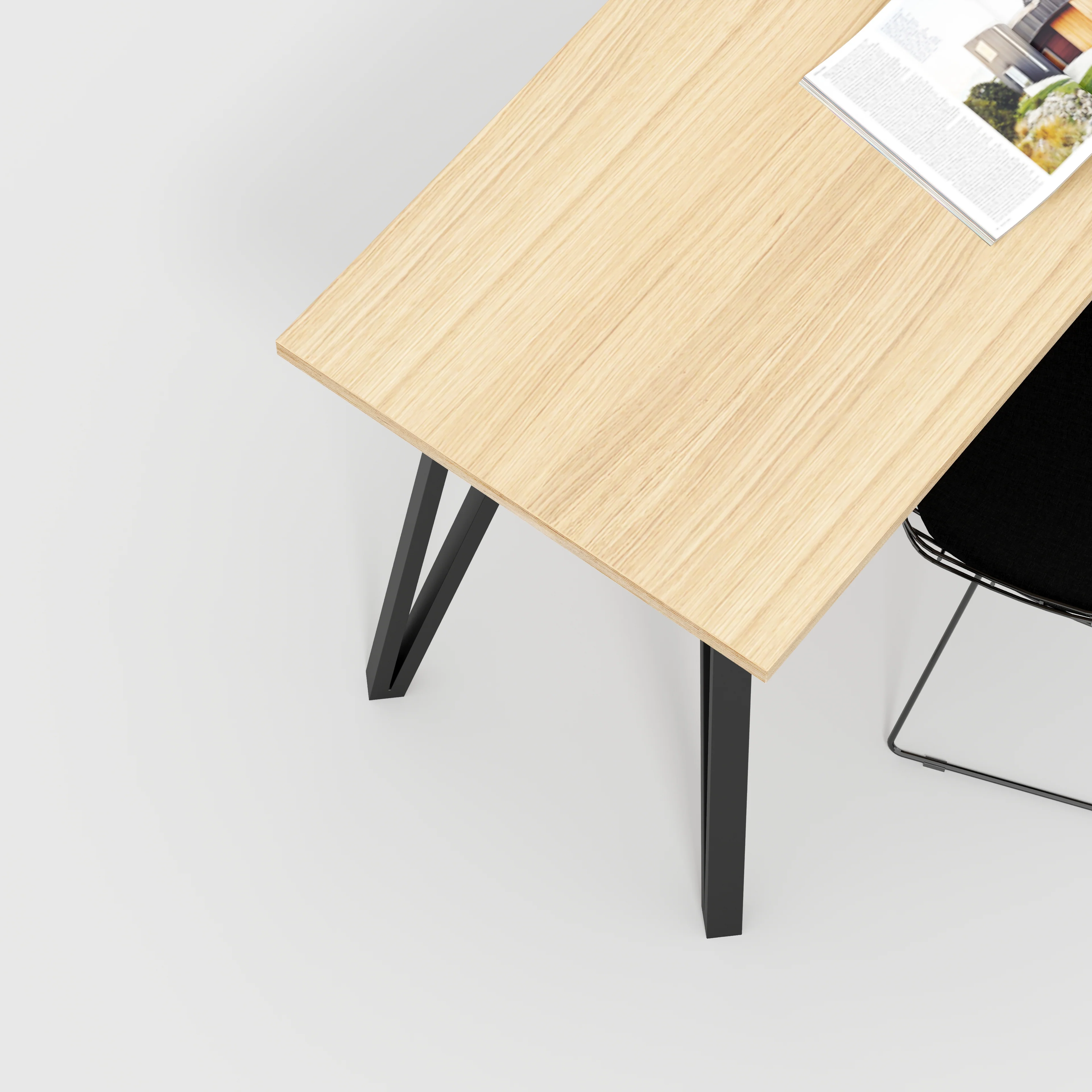 Plywood Desk with Black Box Hairpin Legs - Plywood Oak - 1200(w) x 600(d) x 735(h) - Image 3