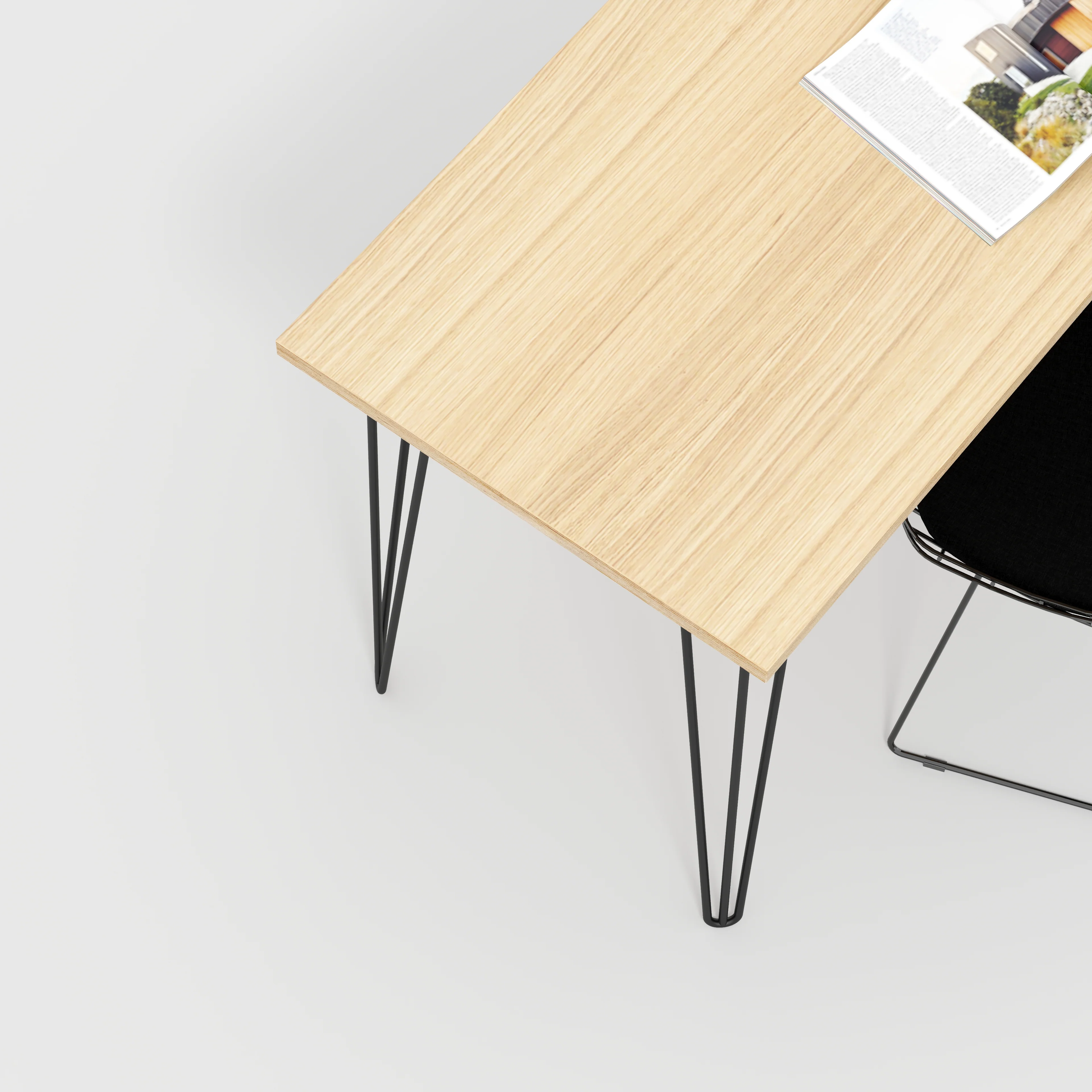 Plywood Desk with Black Hairpin Legs - Plywood Oak - 1200(w) x 600(d) x 735(h) - Image 3
