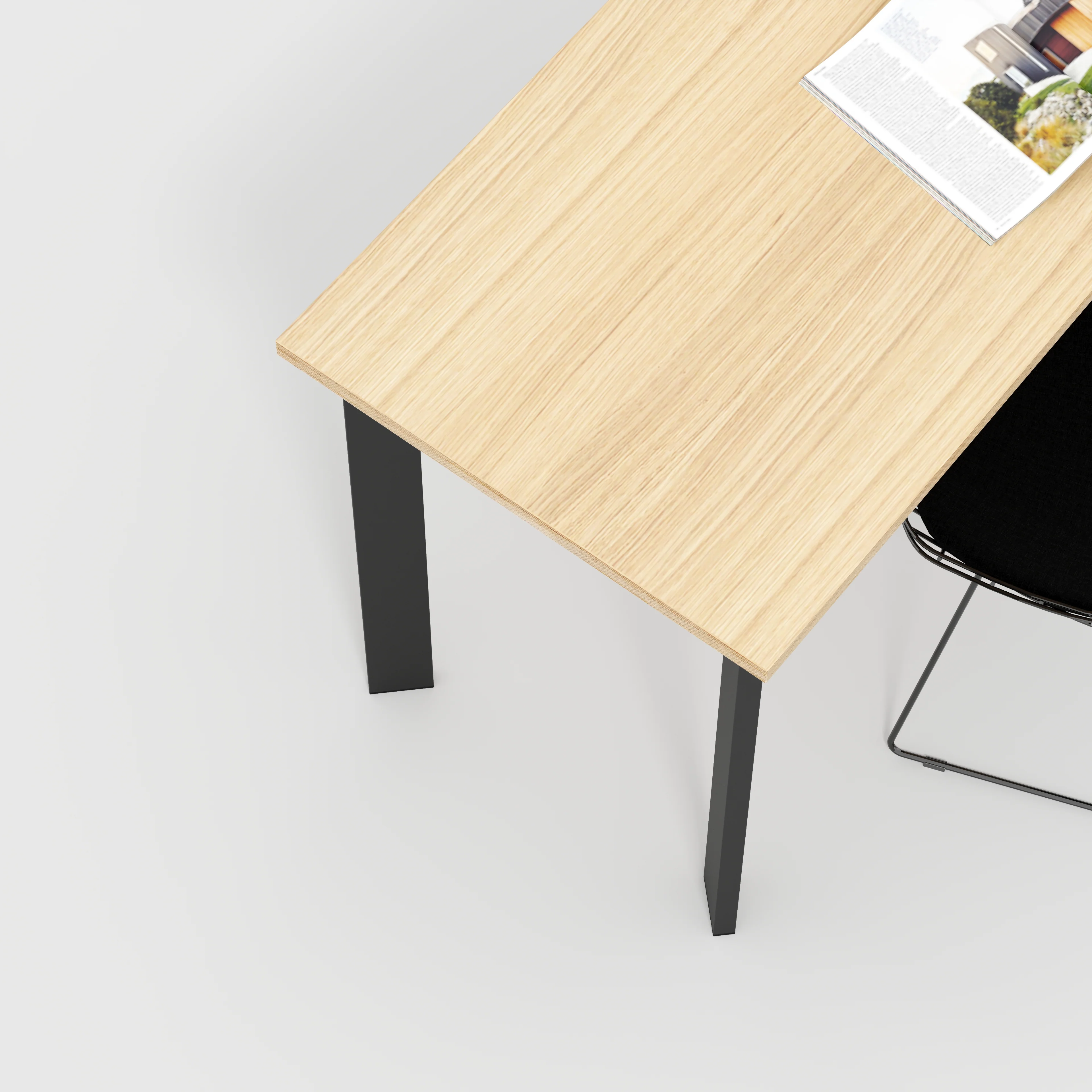 Plywood Desk with Black Rectangular Single Pin Legs - Plywood Oak - 1600(w) x 800(d) x 735(h) - Image 3