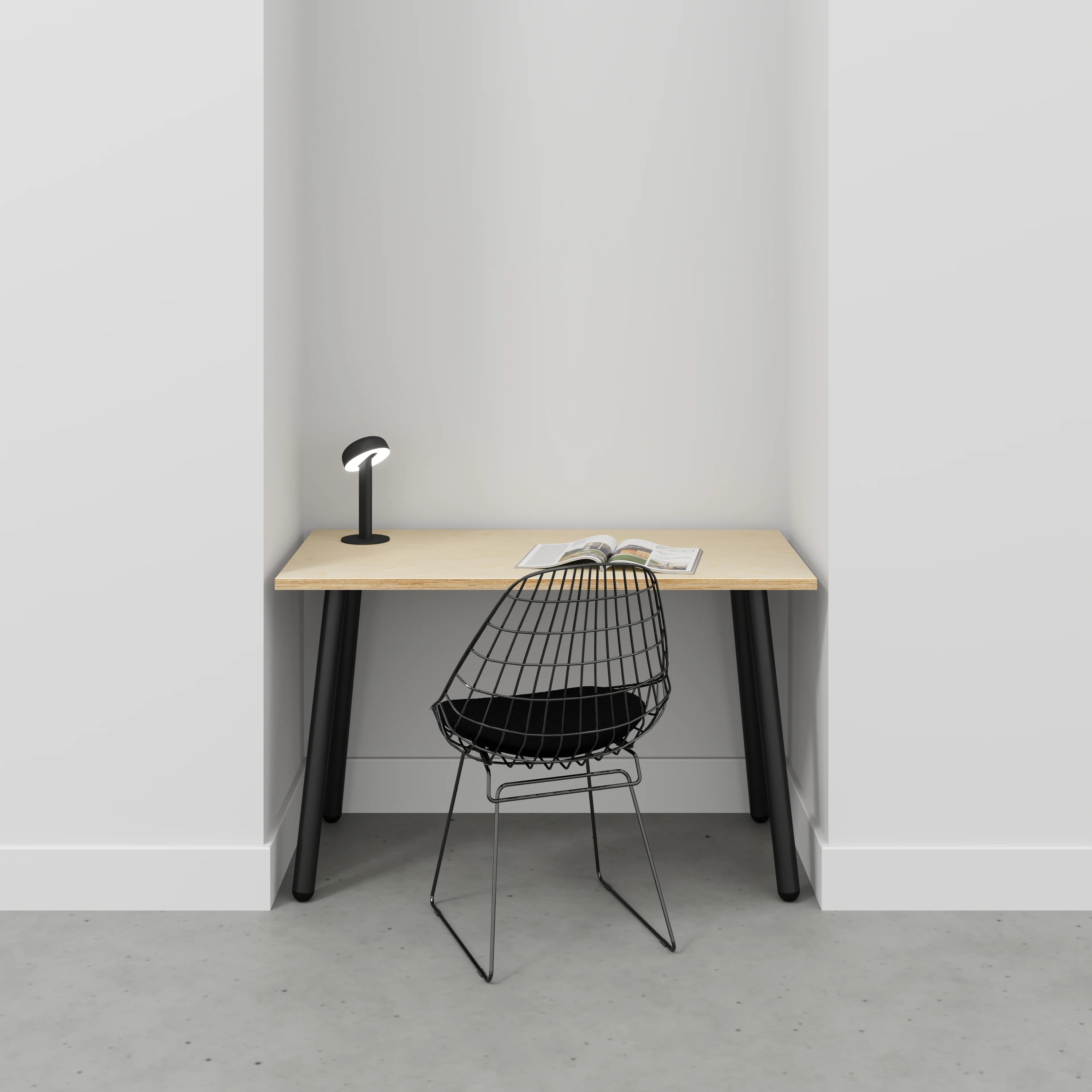 Plywood Desk with Black Round Single Pin Legs - Plywood Birch - 1200(w) x 600(d) x 735(h) - Image 2