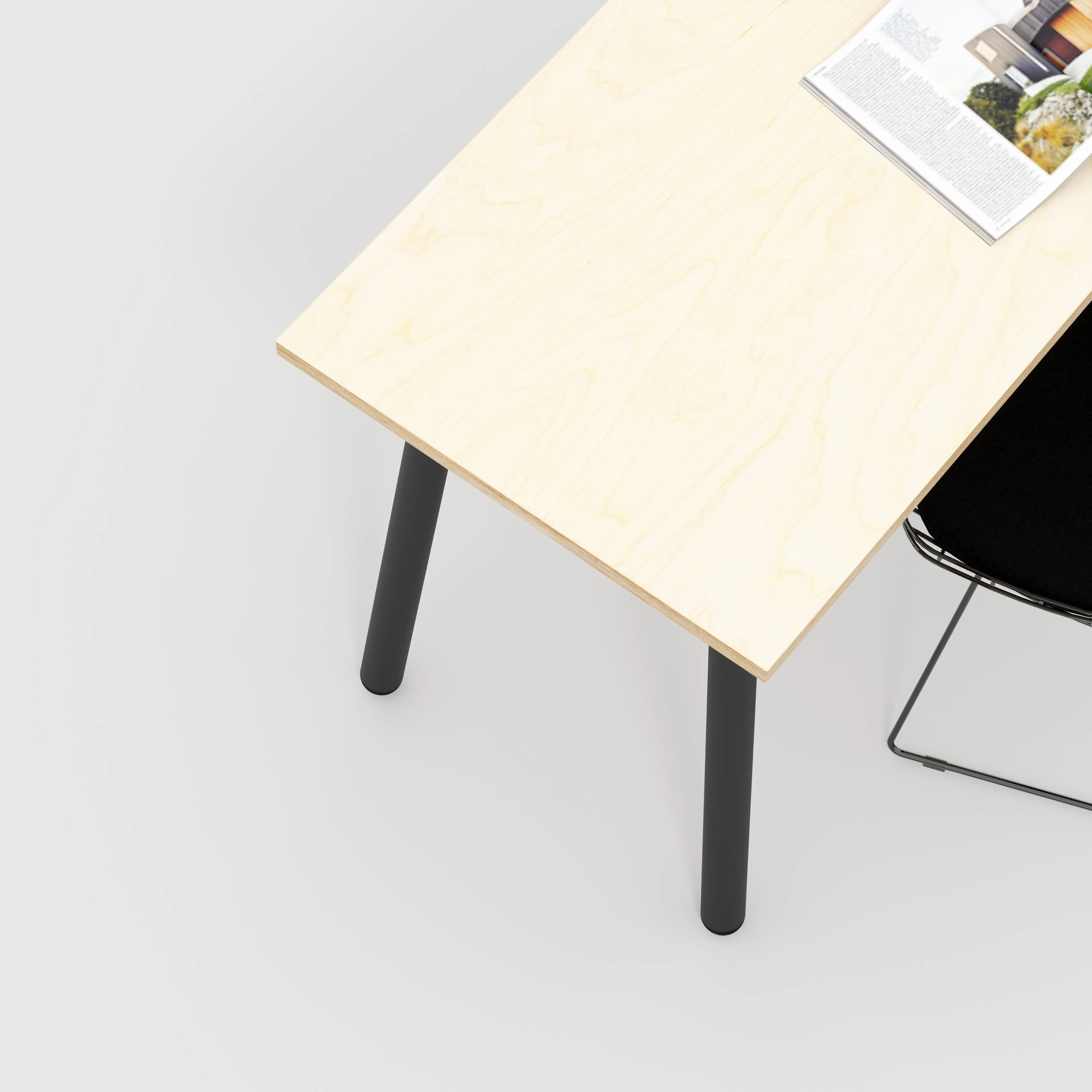 Plywood Desk with Black Round Single Pin Legs - Plywood Birch - 1200(w) x 600(d) x 735(h) - Image 3