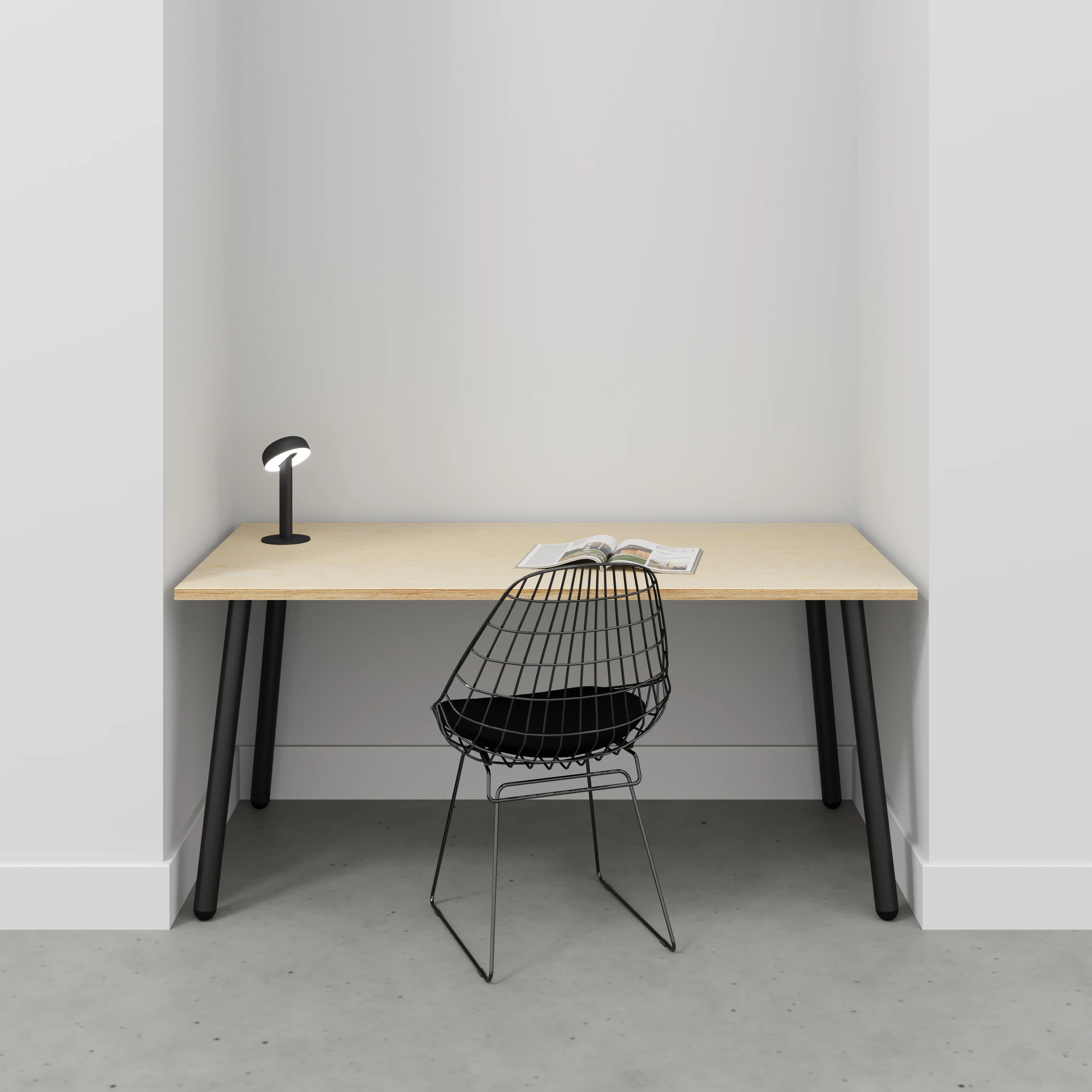 Plywood Desk with Black Round Single Pin Legs - Plywood Birch - 1600(w) x 800(d) x 735(h) - Image 2