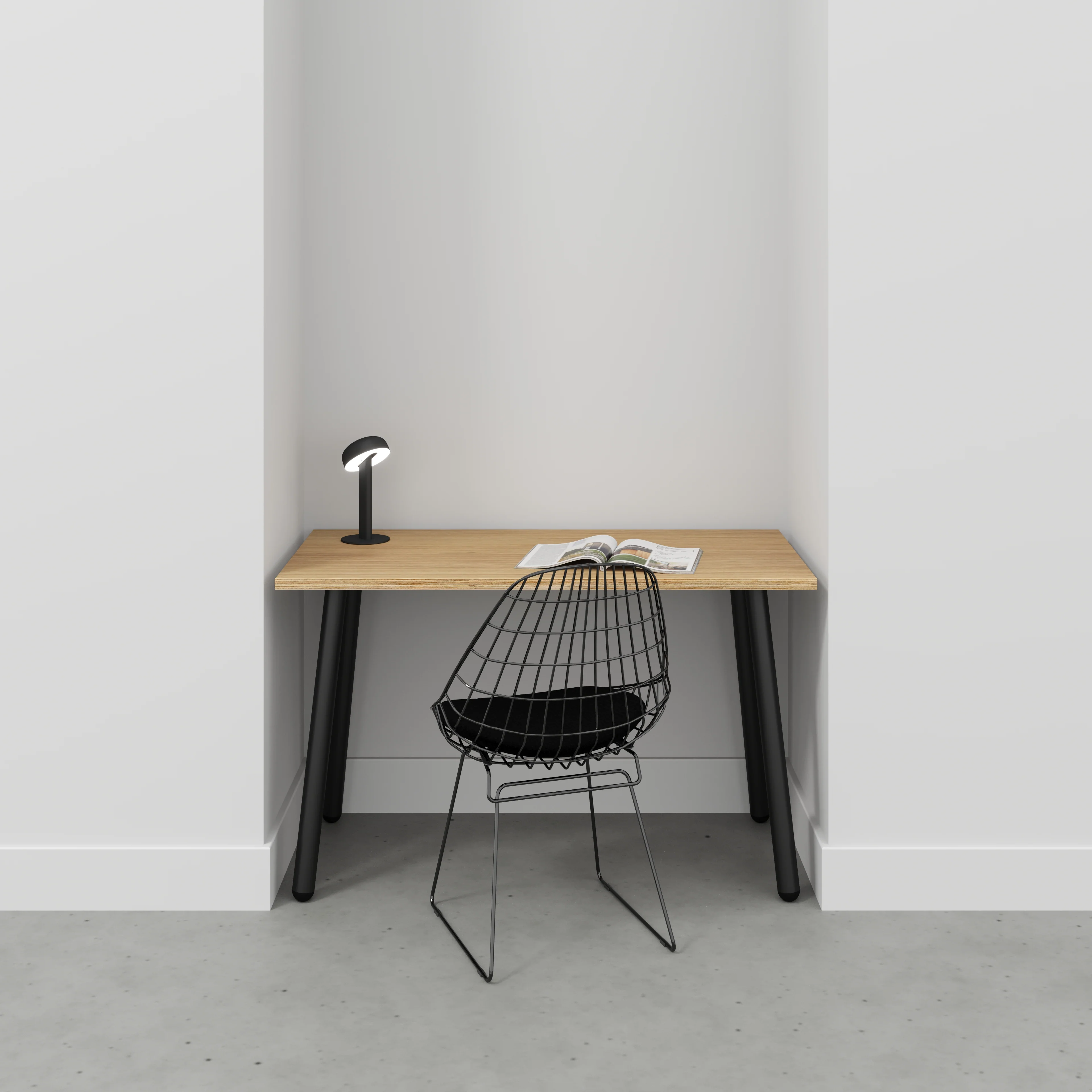 Plywood Desk with Black Round Single Pin Legs - Plywood Oak - 1200(w) x 600(d) x 735(h) - Image 2