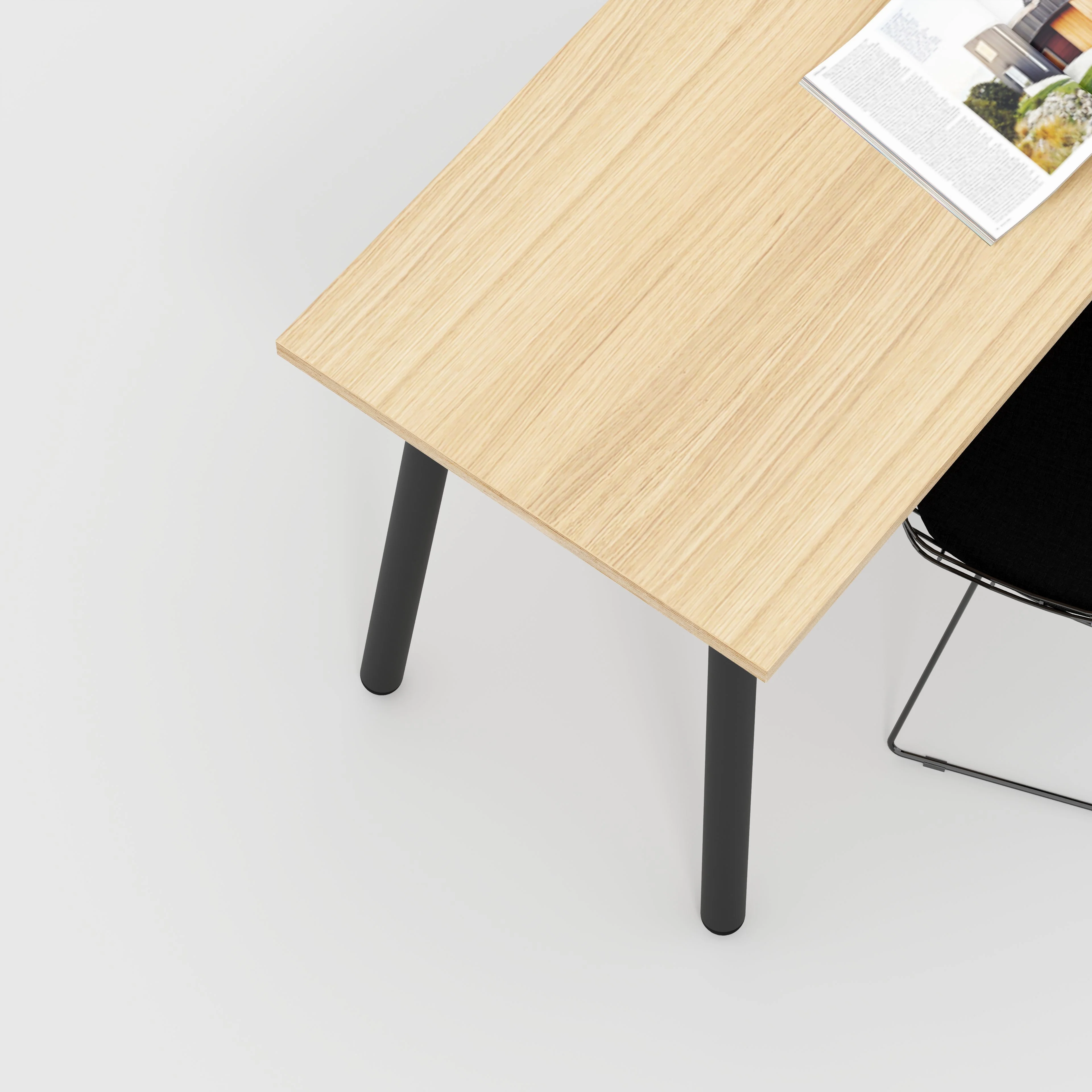 Plywood Desk with Black Round Single Pin Legs - Plywood Oak - 1200(w) x 600(d) x 735(h) - Image 3