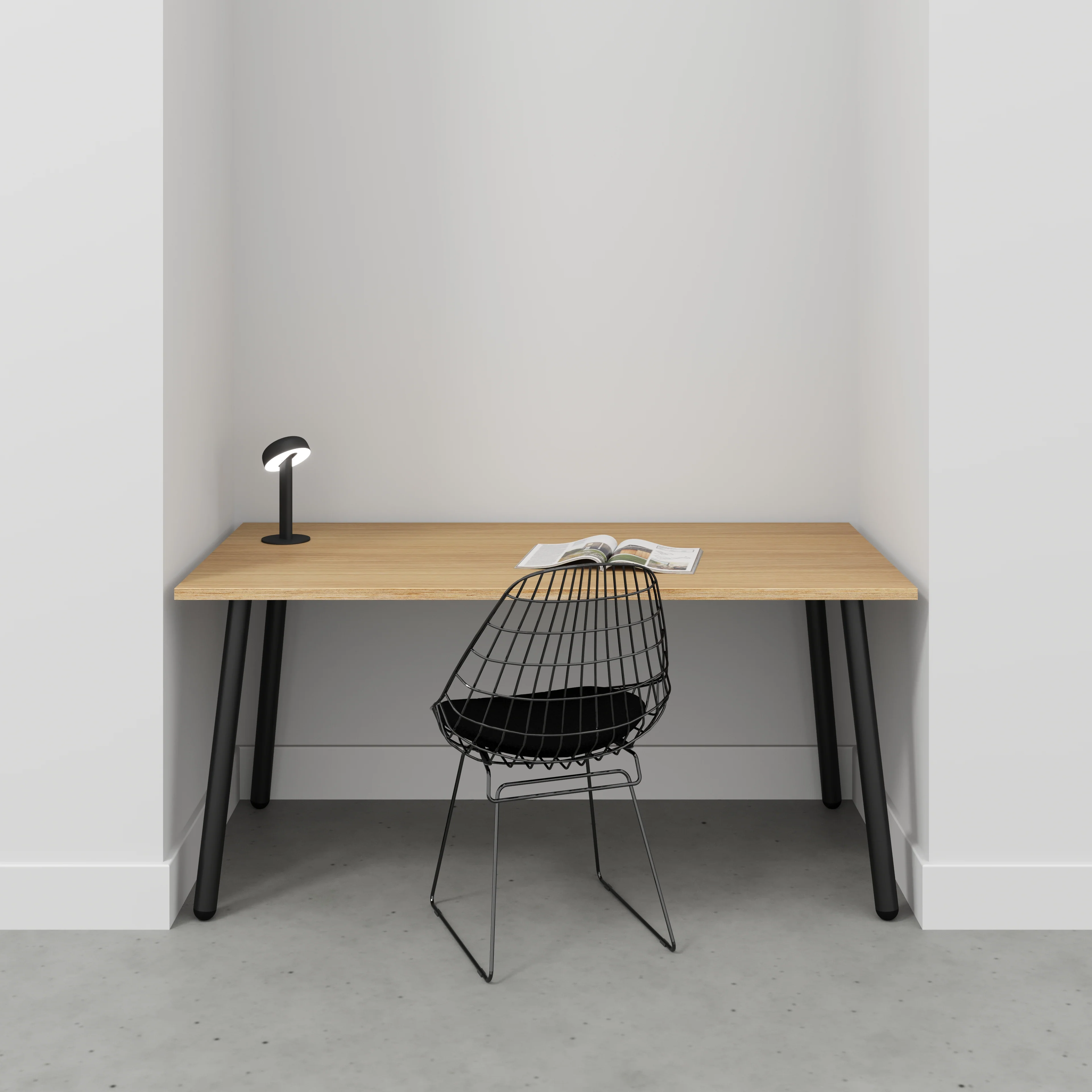 Plywood Desk with Black Round Single Pin Legs - Plywood Oak - 1600(w) x 800(d) x 735(h) - Image 2