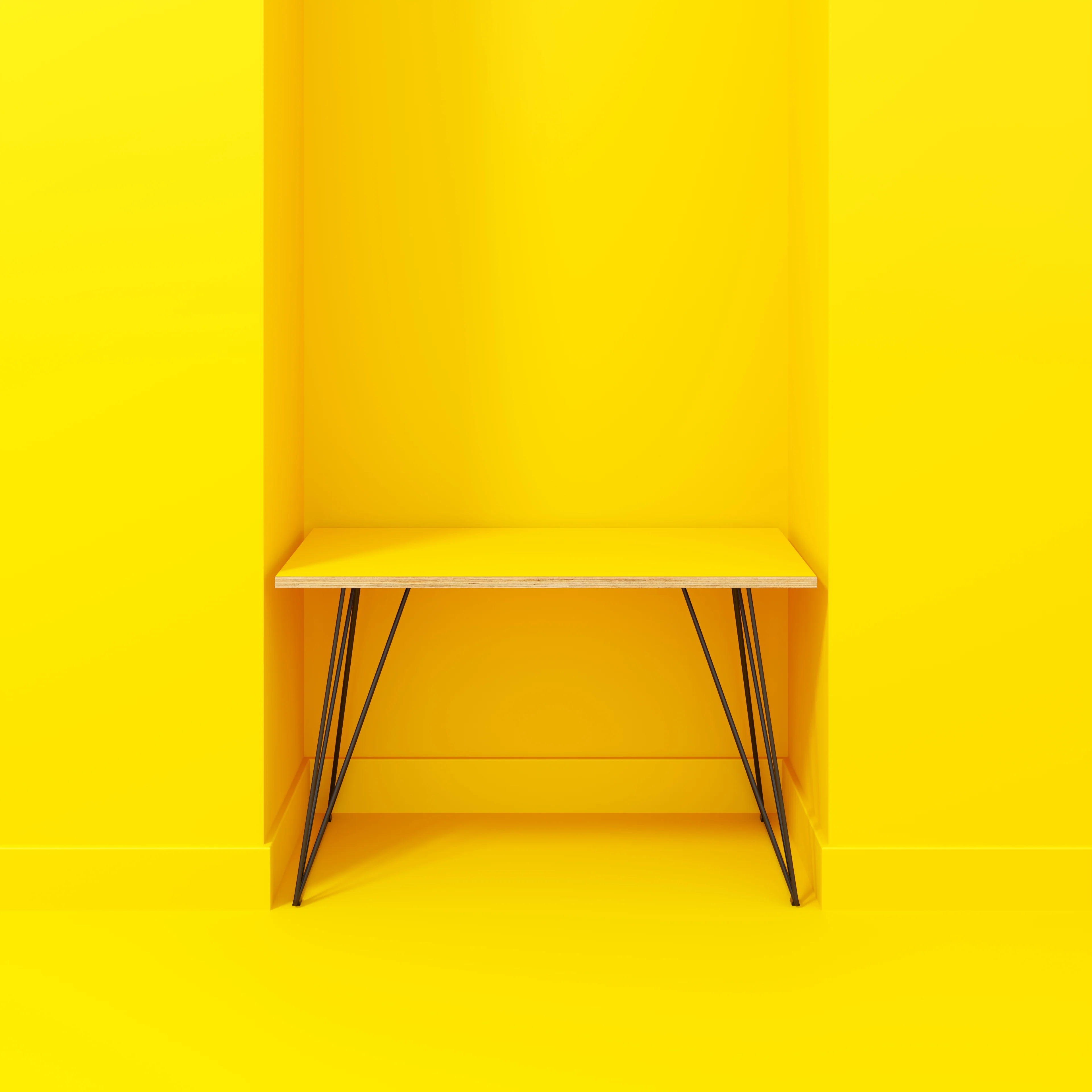 Plywood Desk with Black Wireframe Legs - Formica Chrome Yellow - 1200(w) x 600(d) x 735(h) - Image 2