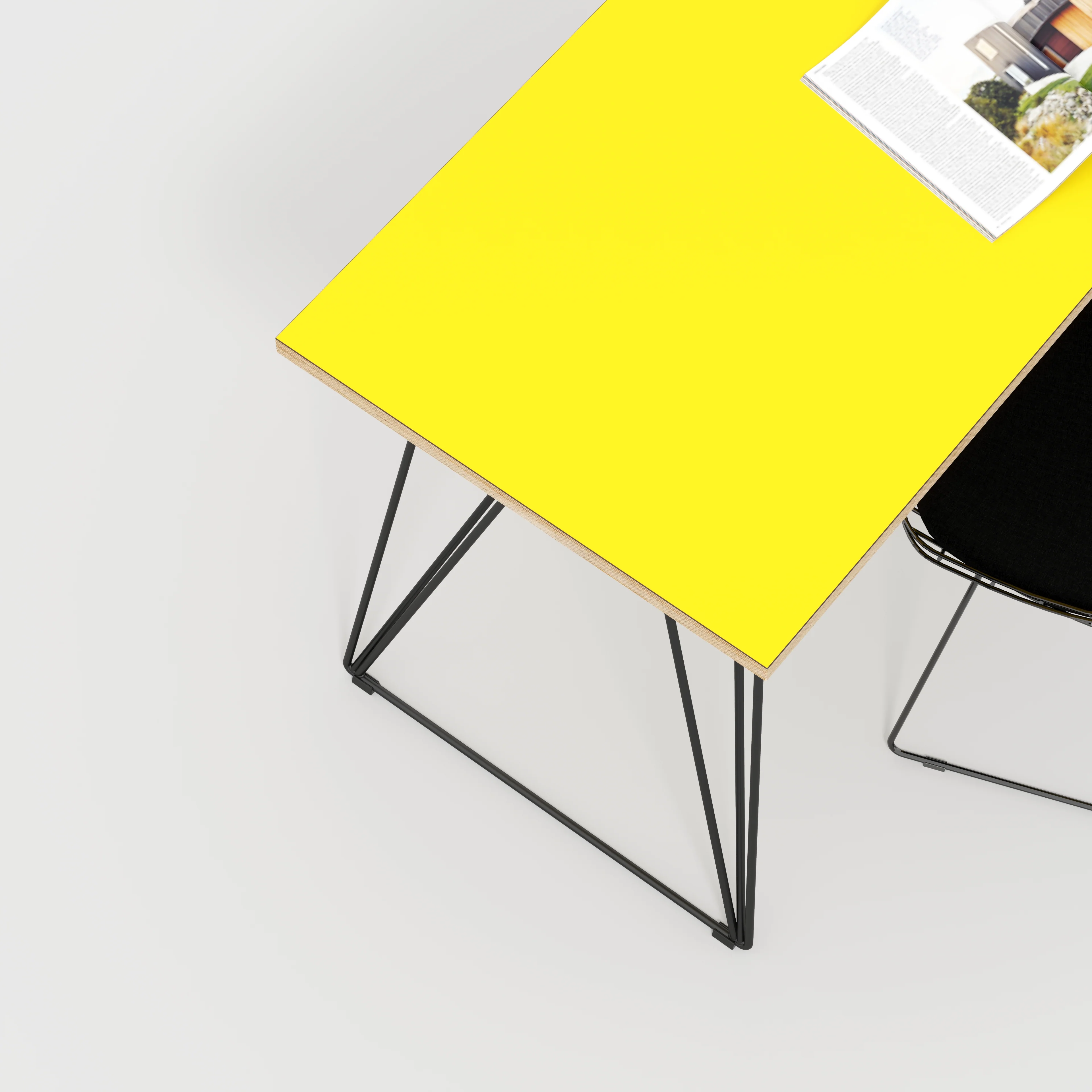 Plywood Desk with Black Wireframe Legs - Formica Chrome Yellow - 1200(w) x 600(d) x 735(h) - Image 3