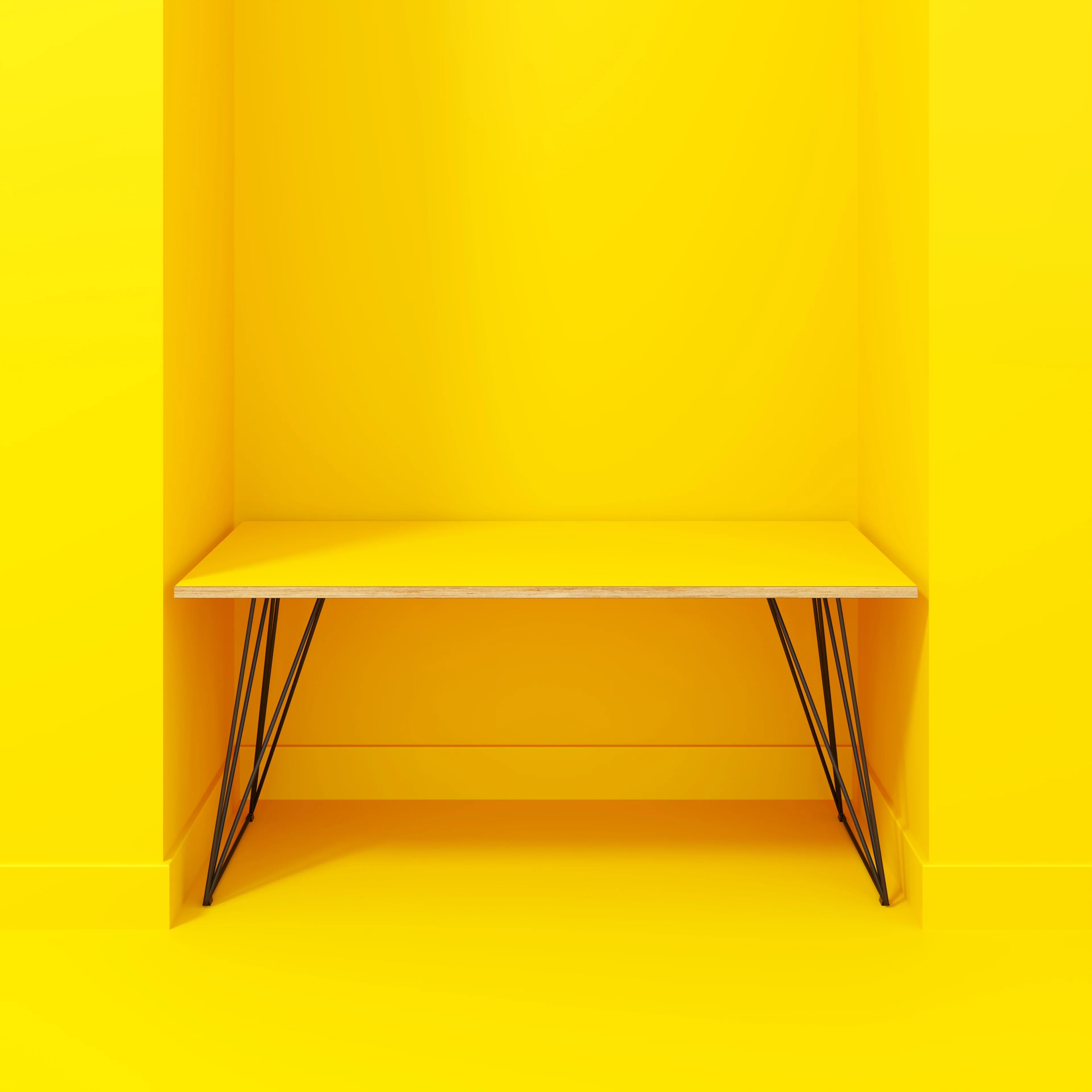 Plywood Desk with Black Wireframe Legs - Formica Chrome Yellow - 1600(w) x 800(d) x 735(h) - Image 2