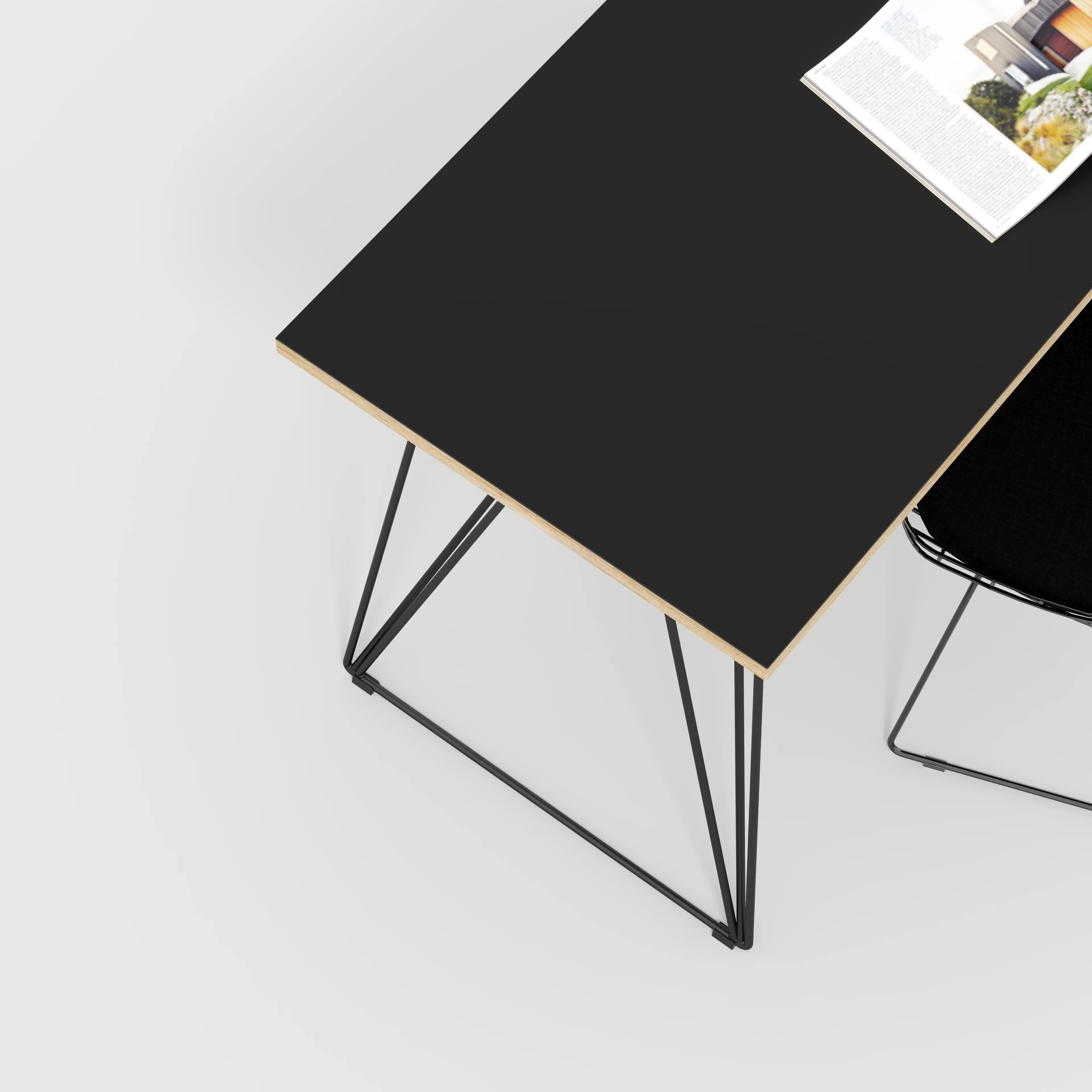 Plywood Desk with Black Wireframe Legs - Formica Diamond Black - 1200(w) x 600(d) x 735(h) - Image 3
