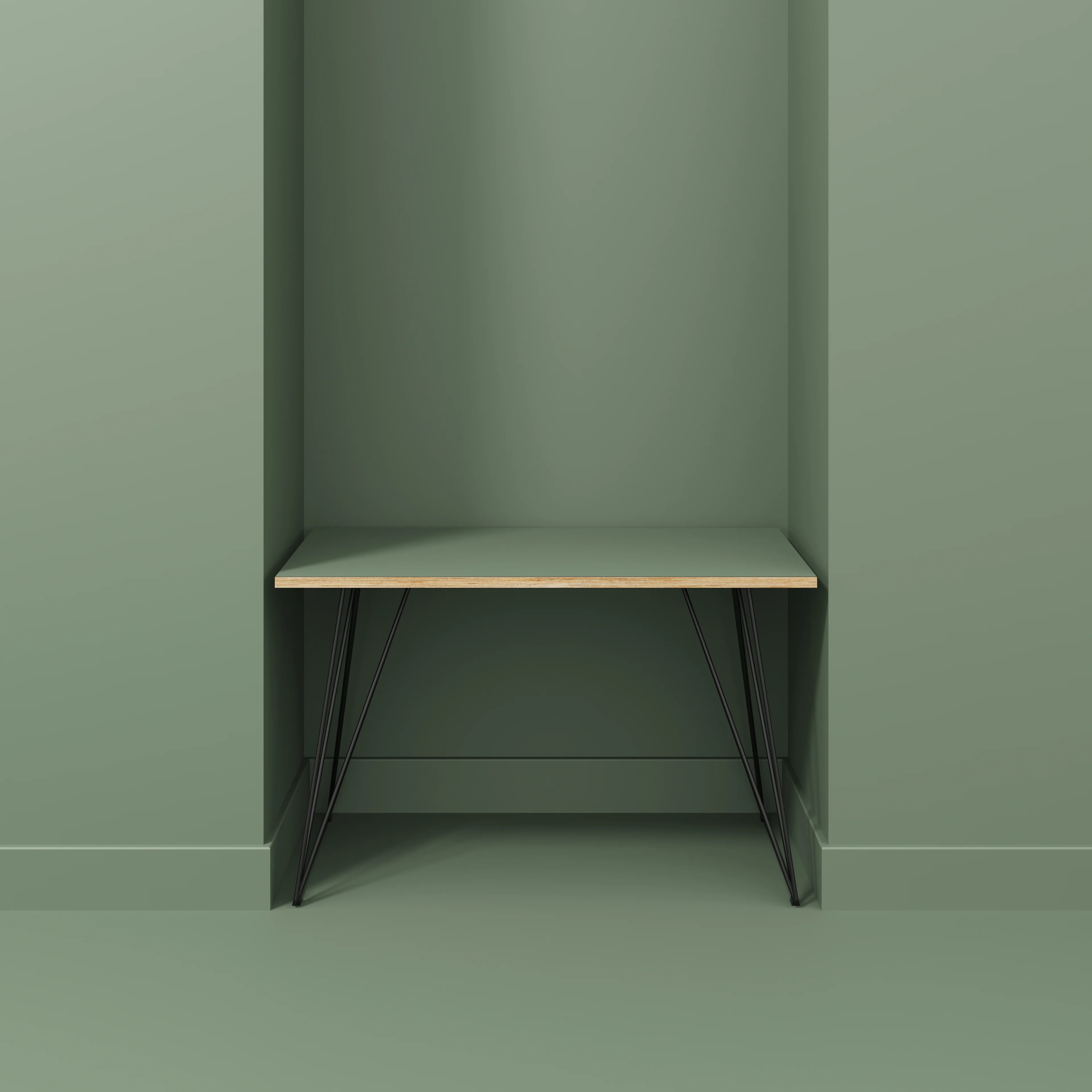 Plywood Desk with Black Wireframe Legs - Formica Green Slate - 1200(w) x 600(d) x 735(h) - Image 2