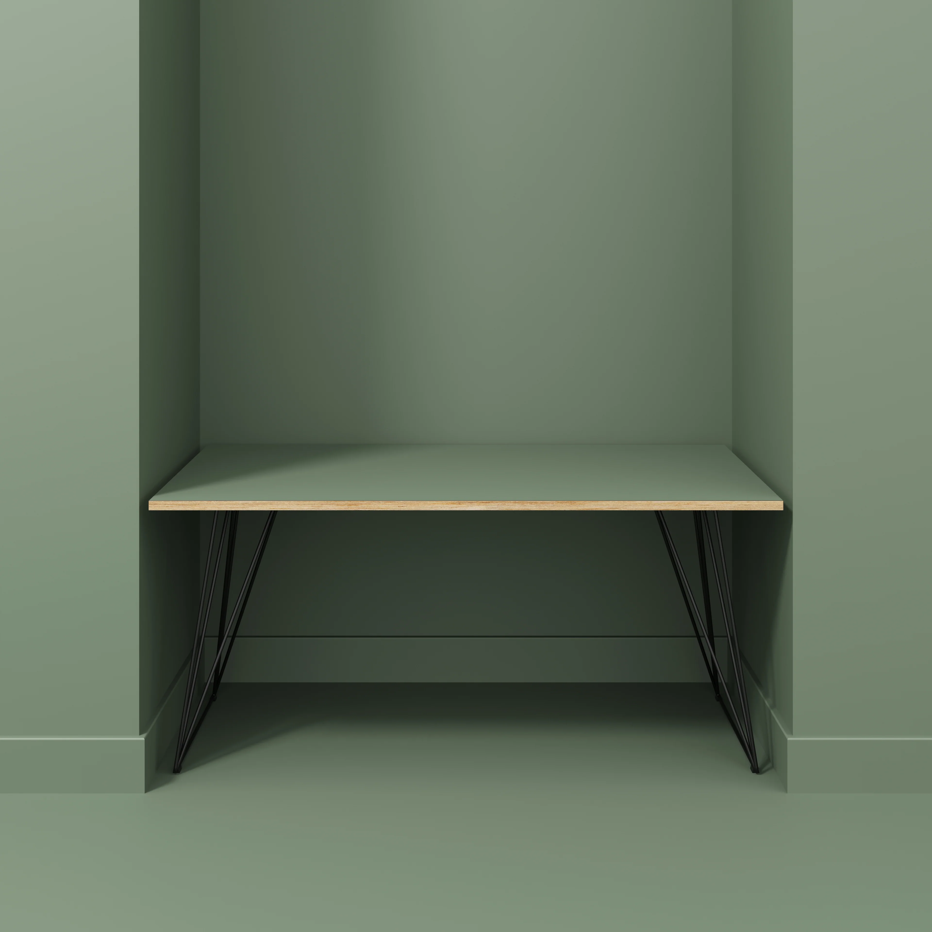 Plywood Desk with Black Wireframe Legs - Formica Green Slate - 1600(w) x 800(d) x 735(h) - Image 2