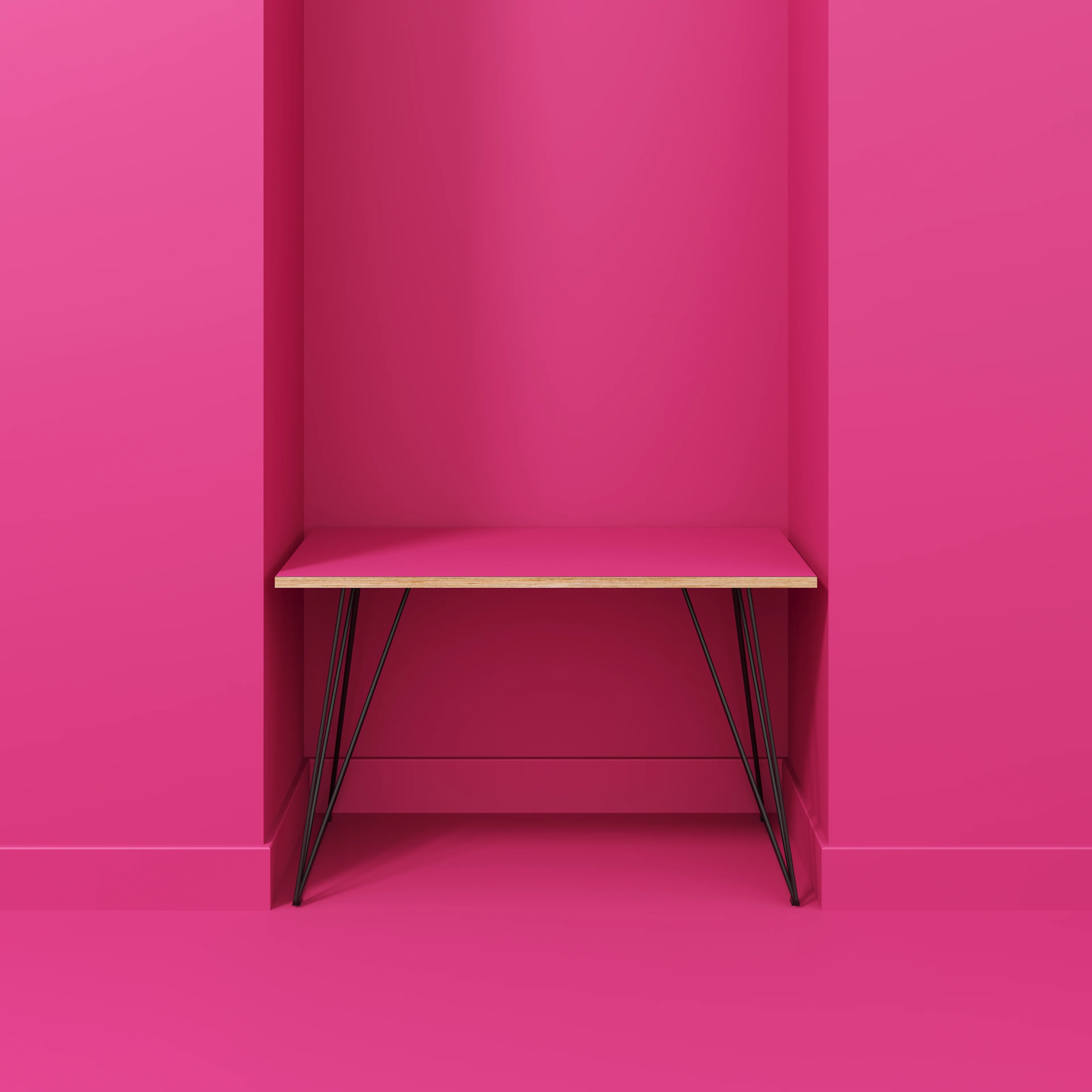 Plywood Desk with Black Wireframe Legs - Formica Juicy Pink - 1200(w) x 600(d) x 735(h) - Image 2