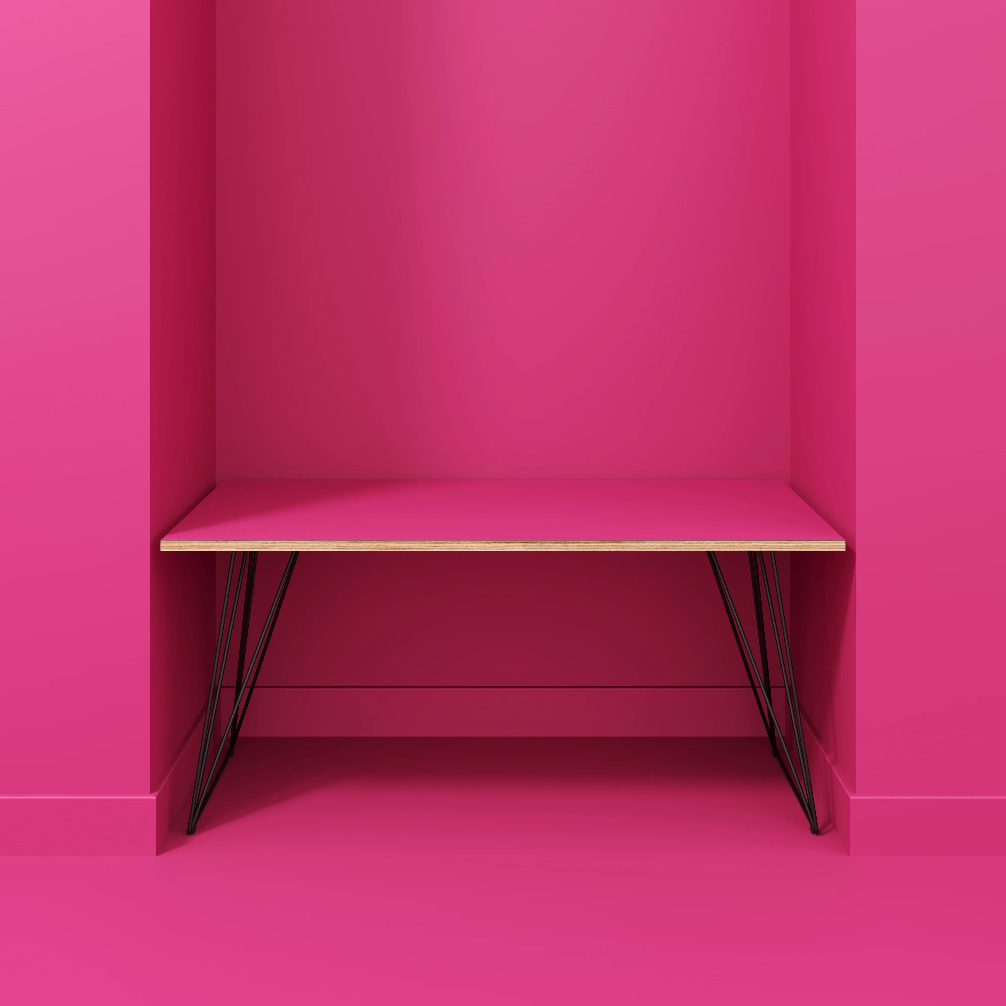 Plywood Desk with Black Wireframe Legs - Formica Juicy Pink - 1600(w) x 800(d) x 735(h) - Image 2