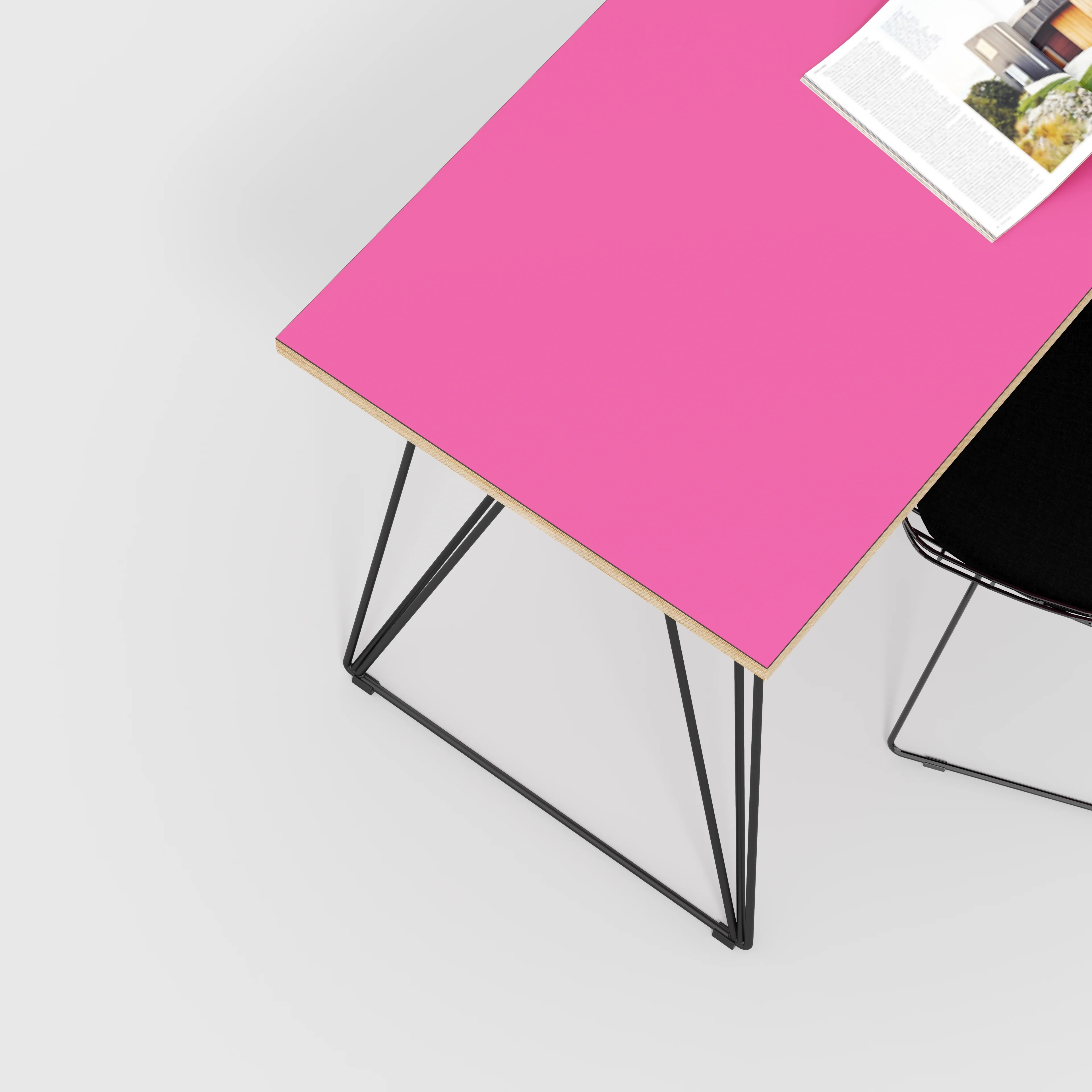 Plywood Desk with Black Wireframe Legs - Formica Juicy Pink - 1600(w) x 800(d) x 735(h) - Image 3