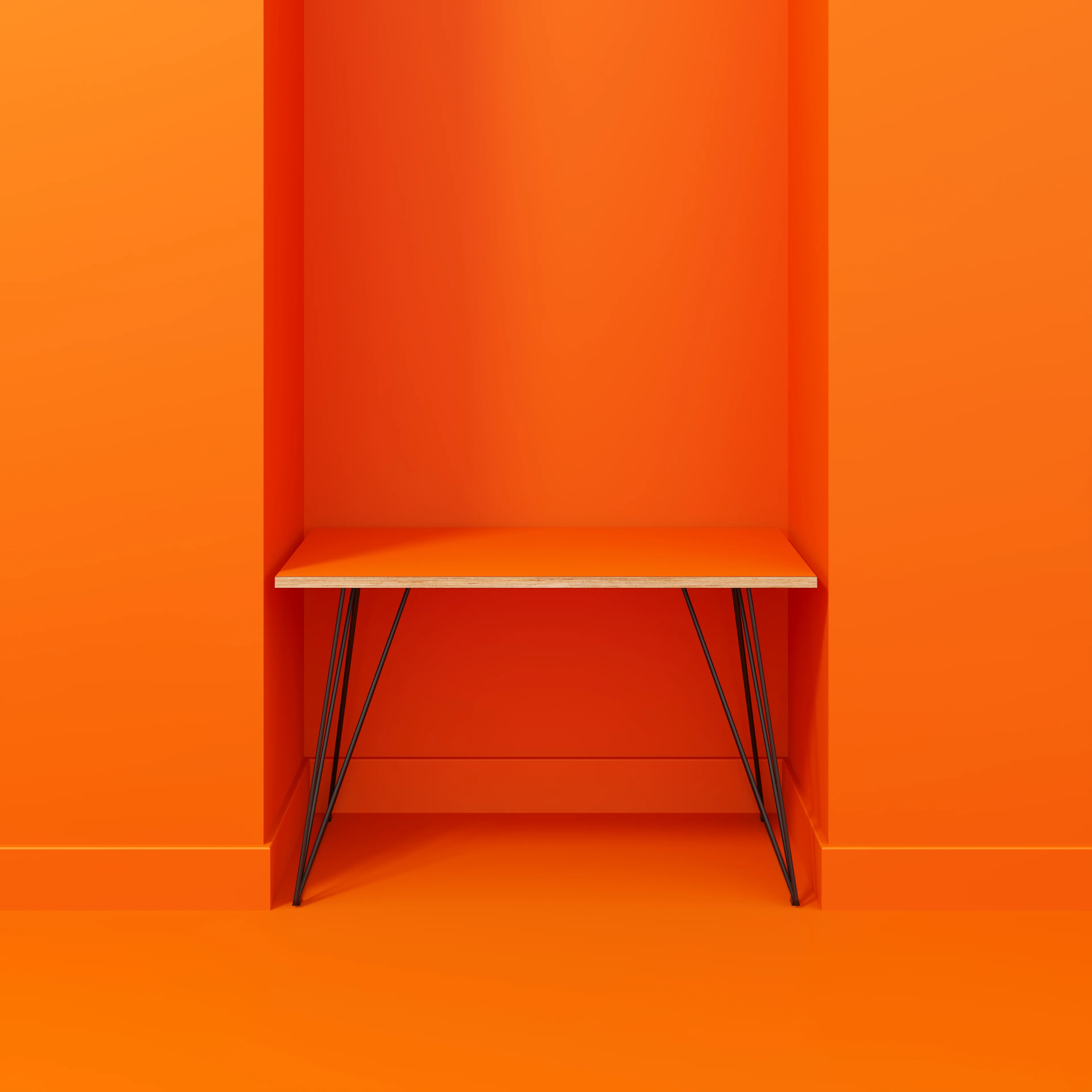 Plywood Desk with Black Wireframe Legs - Formica Levante Orange - 1200(w) x 600(d) x 735(h) - Image 2