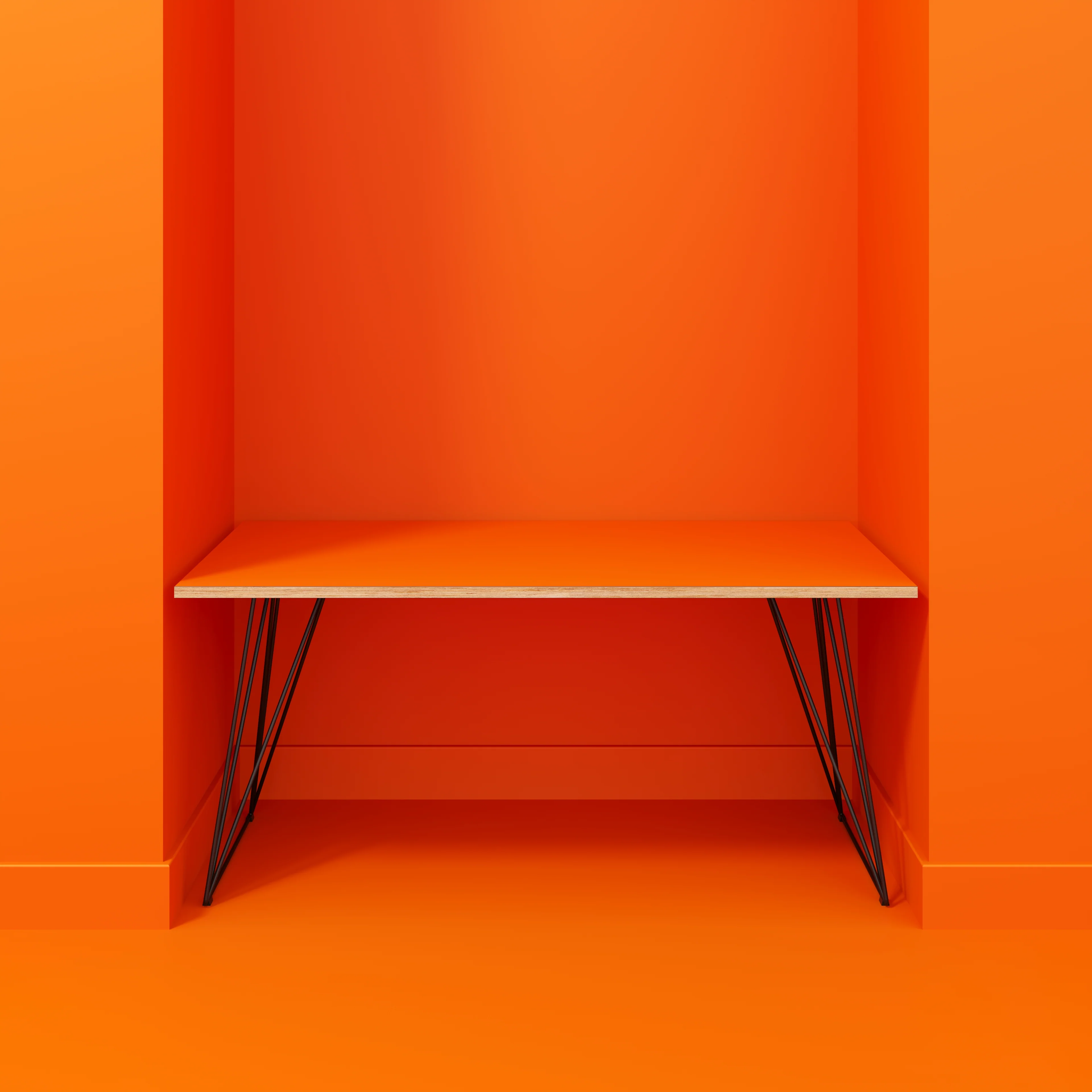 Plywood Desk with Black Wireframe Legs - Formica Levante Orange - 1600(w) x 800(d) x 735(h) - Image 2