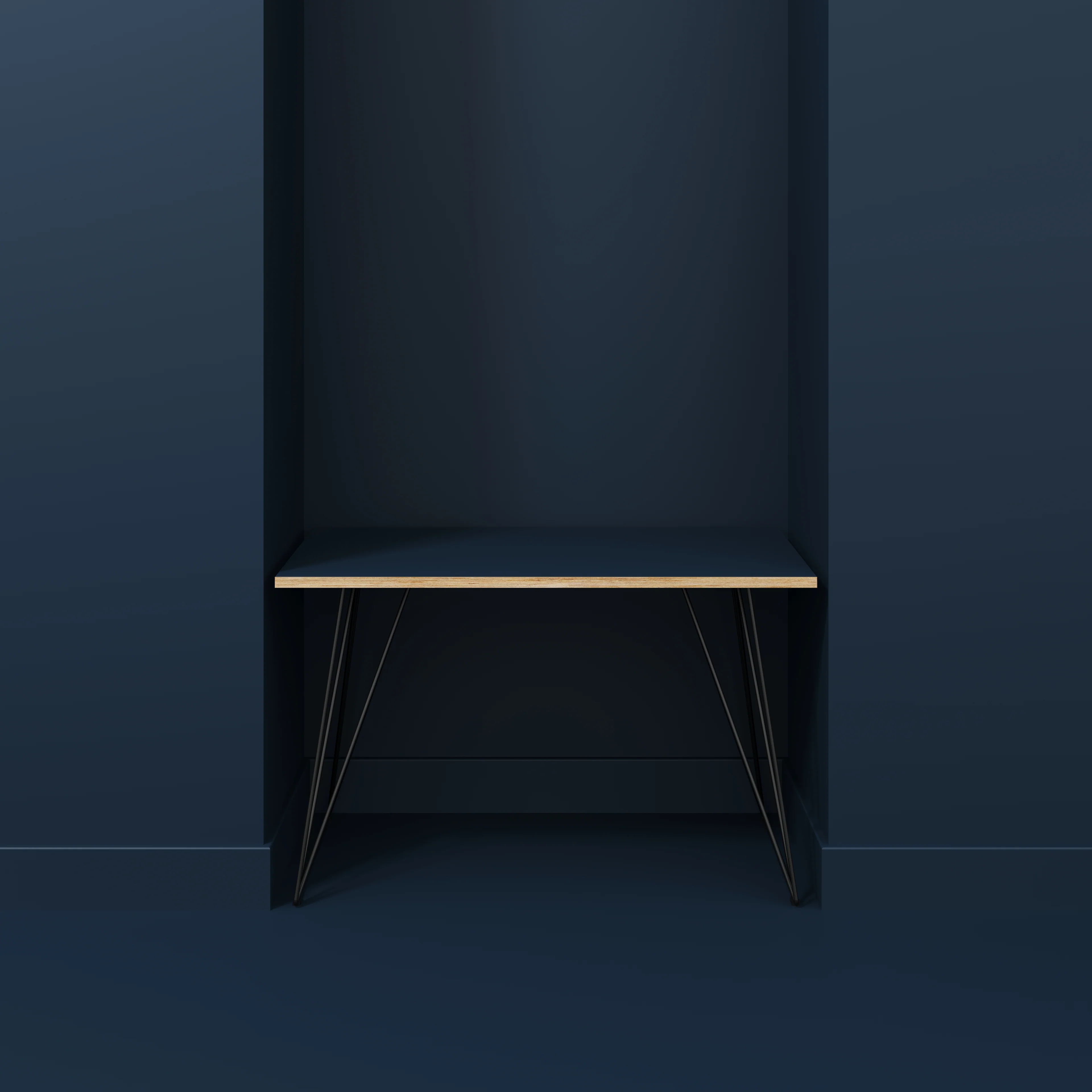 Plywood Desk with Black Wireframe Legs - Formica Night Sea Blue - 1200(w) x 600(d) x 735(h) - Image 2