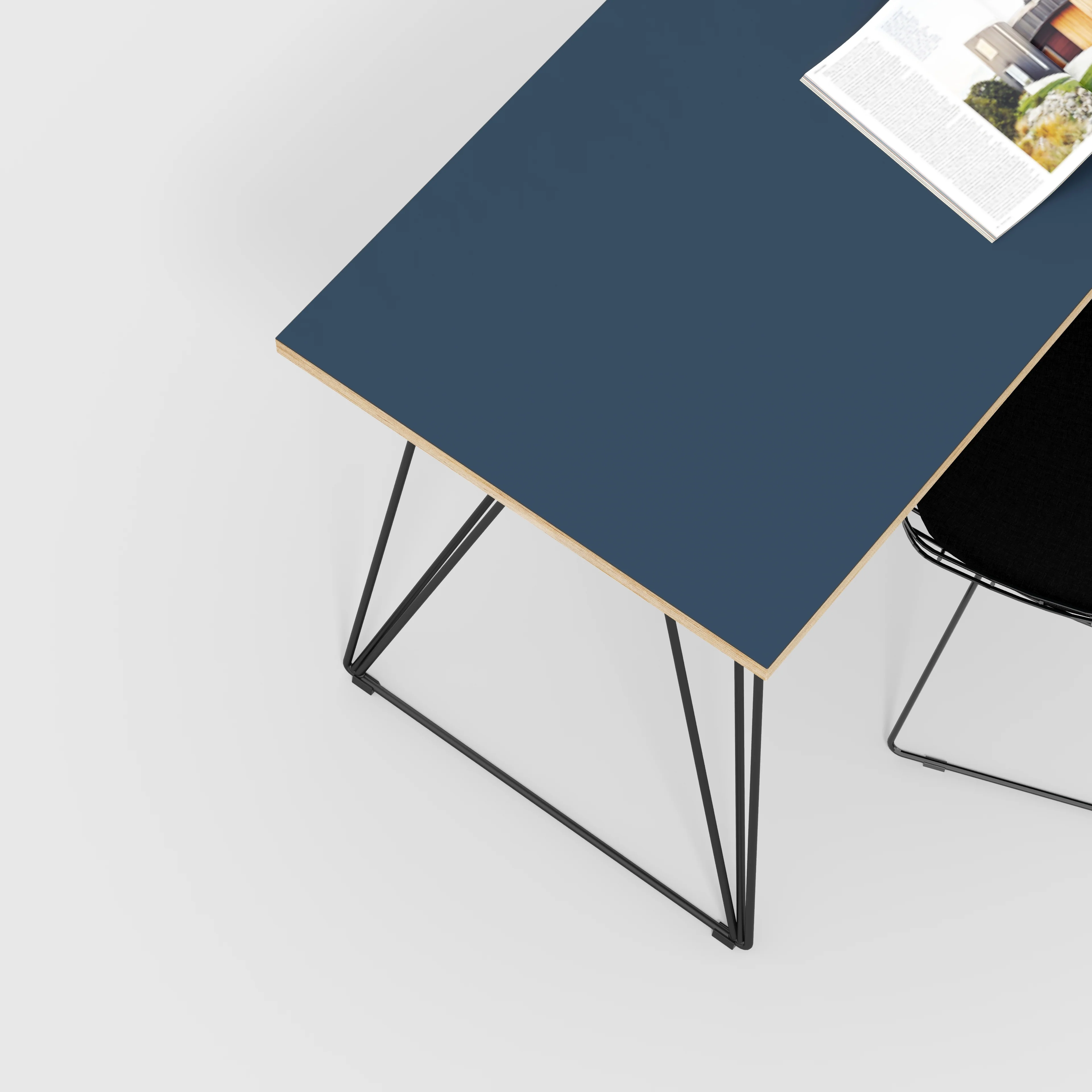 Plywood Desk with Black Wireframe Legs - Formica Night Sea Blue - 1200(w) x 600(d) x 735(h) - Image 3