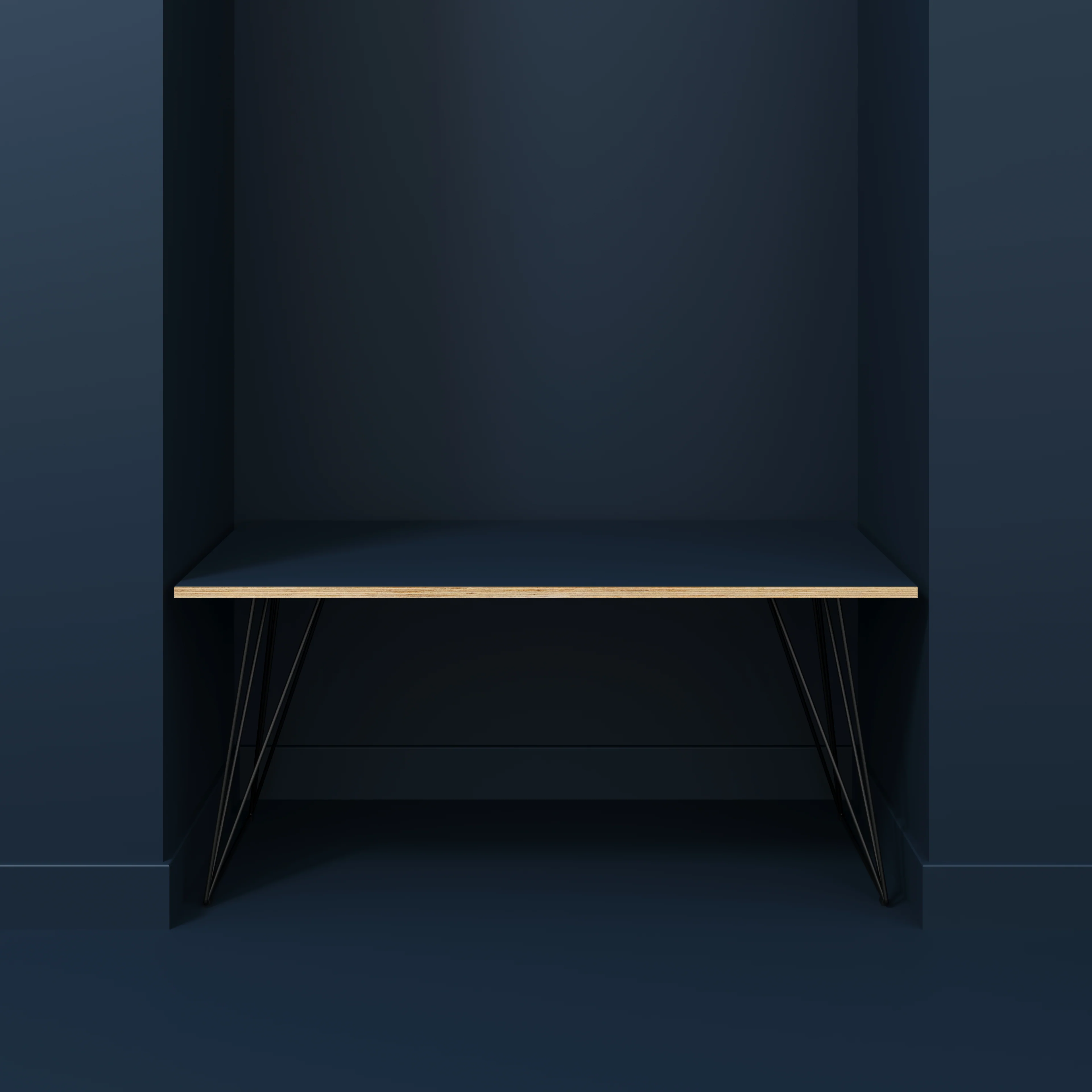 Plywood Desk with Black Wireframe Legs - Formica Night Sea Blue - 1600(w) x 800(d) x 735(h) - Image 2