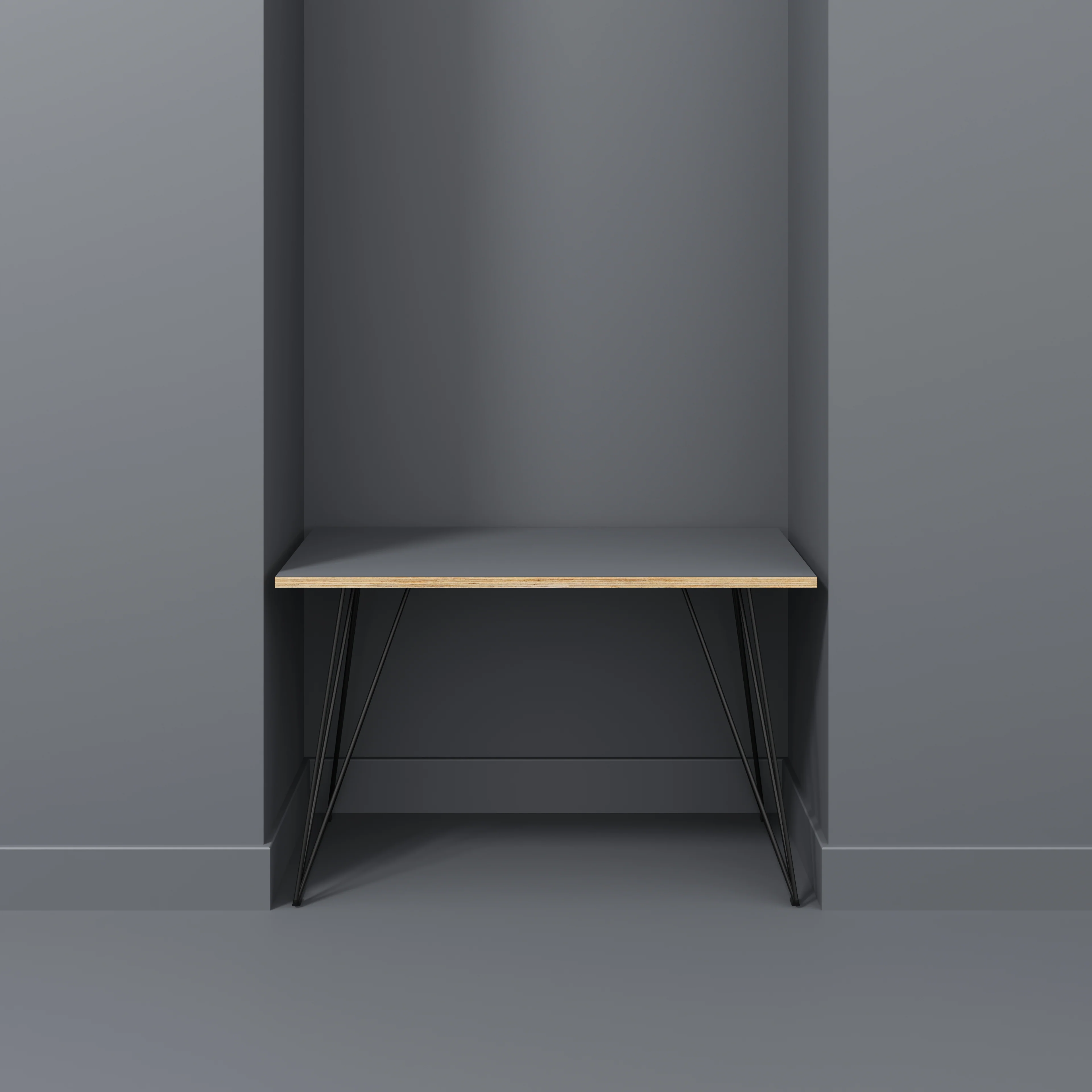 Plywood Desk with Black Wireframe Legs - Formica Tornado Grey - 1200(w) x 600(d) x 735(h) - Image 2